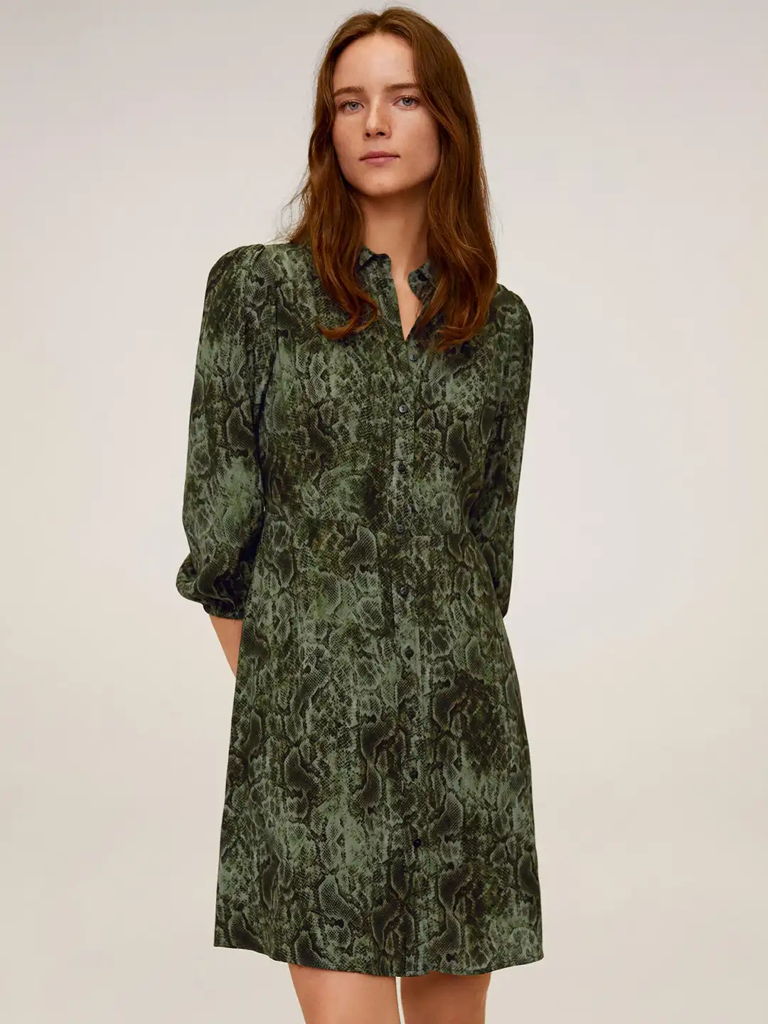 green snake print shirt dress Embellished Cowl Neck A-line Mini Dress in Green Snake - 8 main image 1
