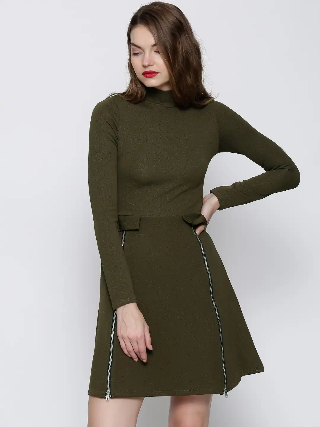 Buy Boohoo Olive Green Panelled A-Line Dress - Dresses for Women 1129891 |  Myntra