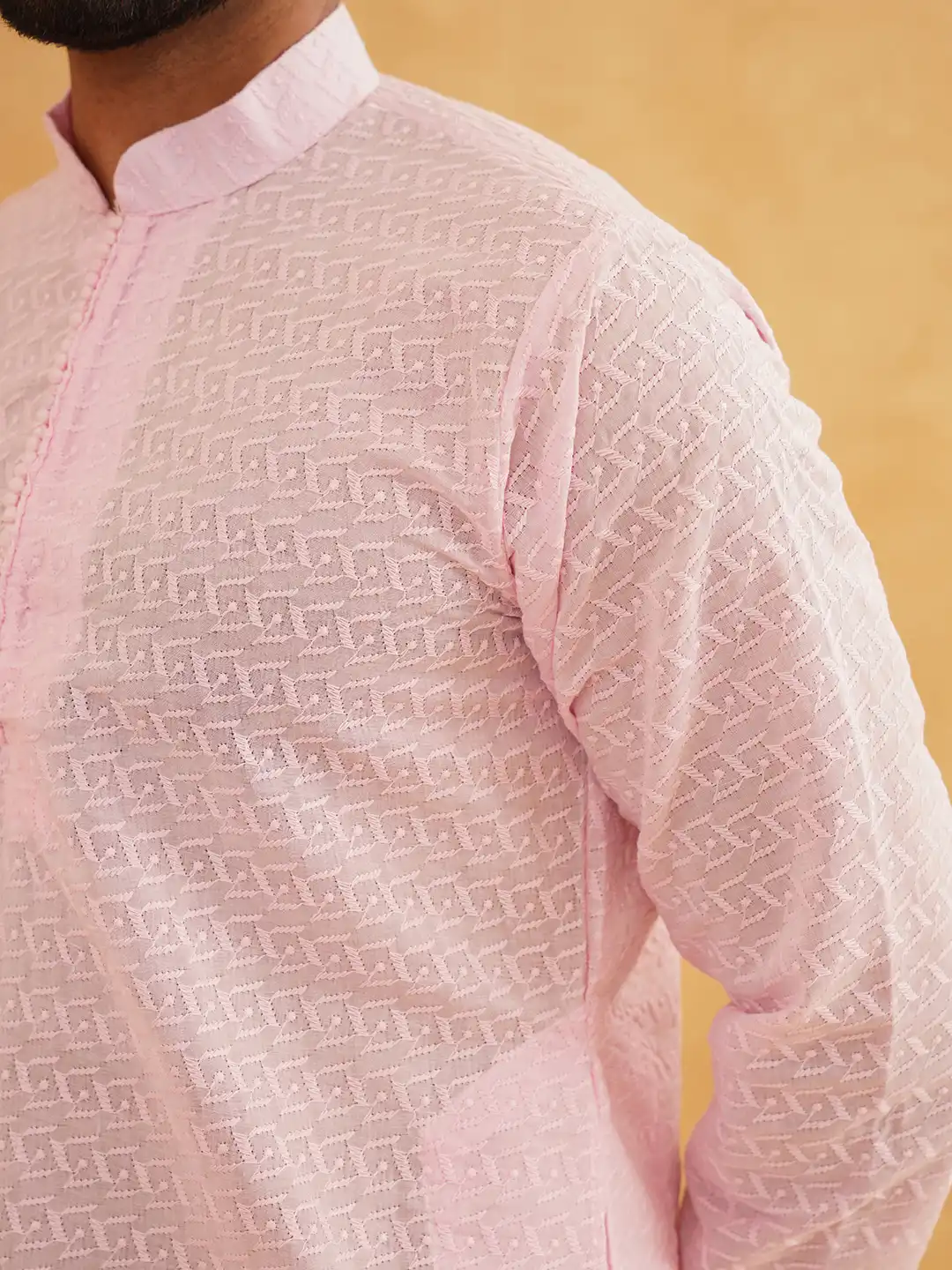 Buy SOJANYA Men Pink Chikankari Embroidered Straight Kurta