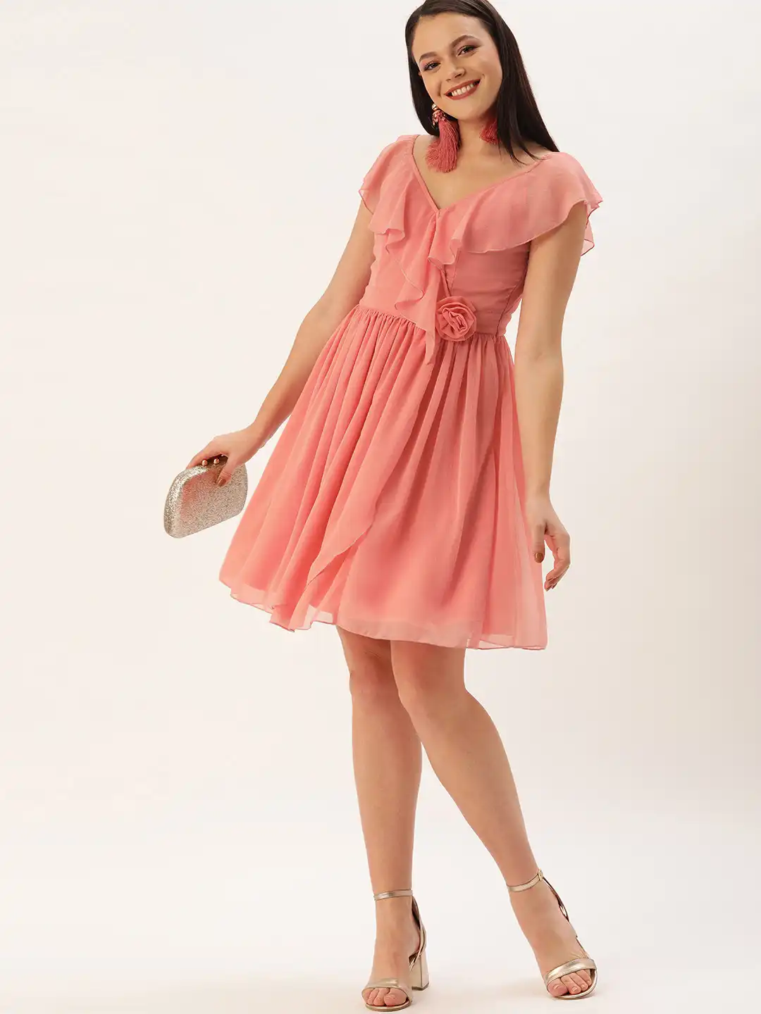 butta bomma song pink dress Buy DressBerry Women Coral Pink Solid Fit and Flare Butta Bomma Limited  Edition Dress - Dresses for Women 11500478