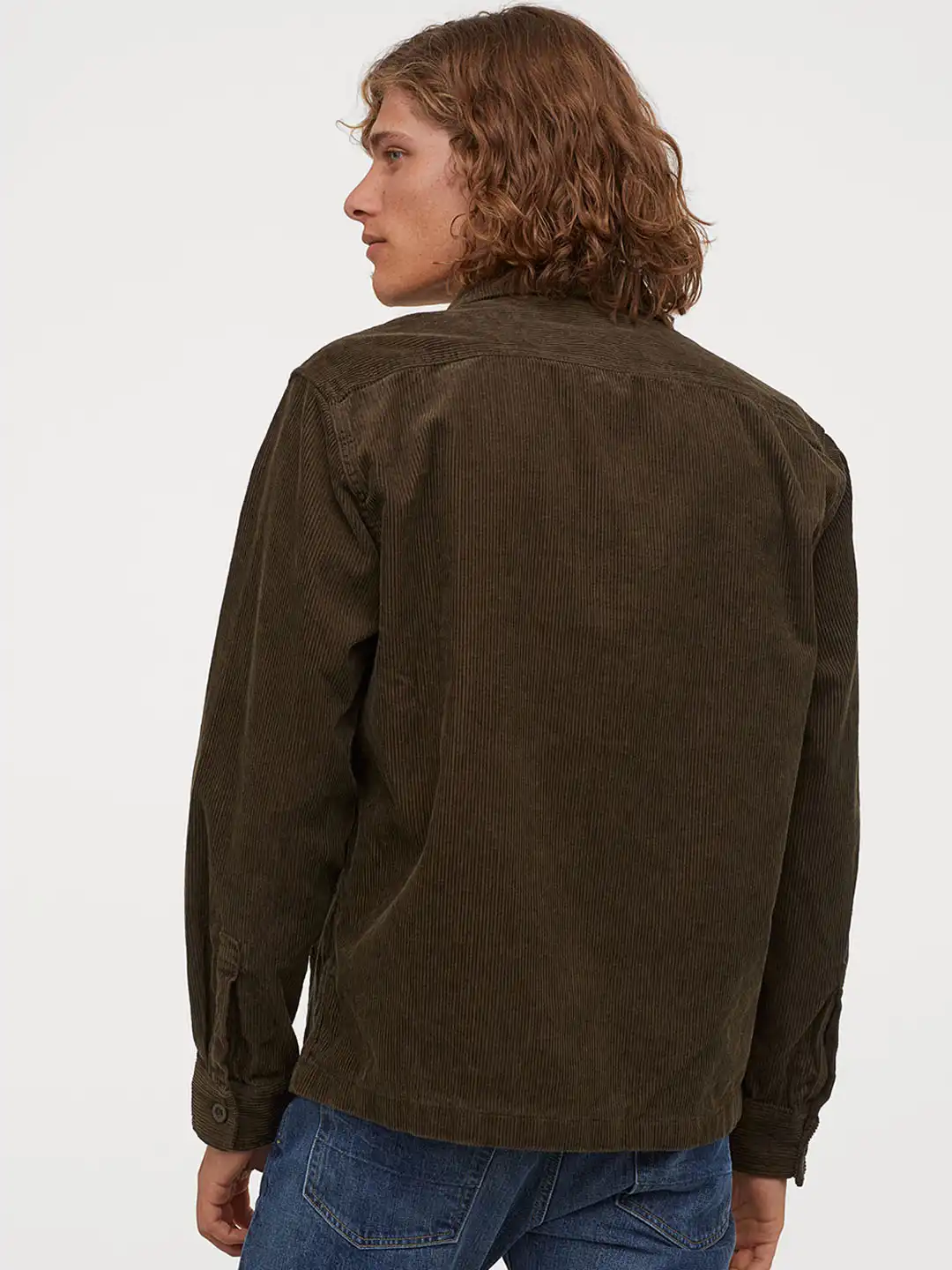 Buy H&M Men Olive Green Solid Corduroy Shirt Jacket - Jackets for
