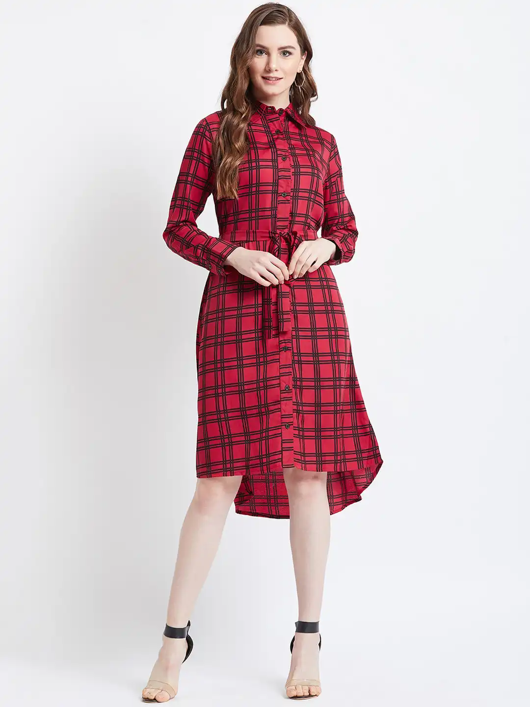 red and black check shirt dress Red Check Shirt Dress