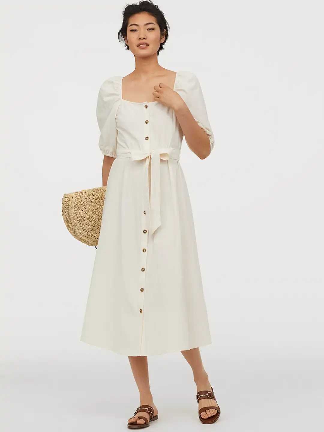 h&m cotton crepe dress Women's Light pink Ruffle-Trimmed Crpe Dress