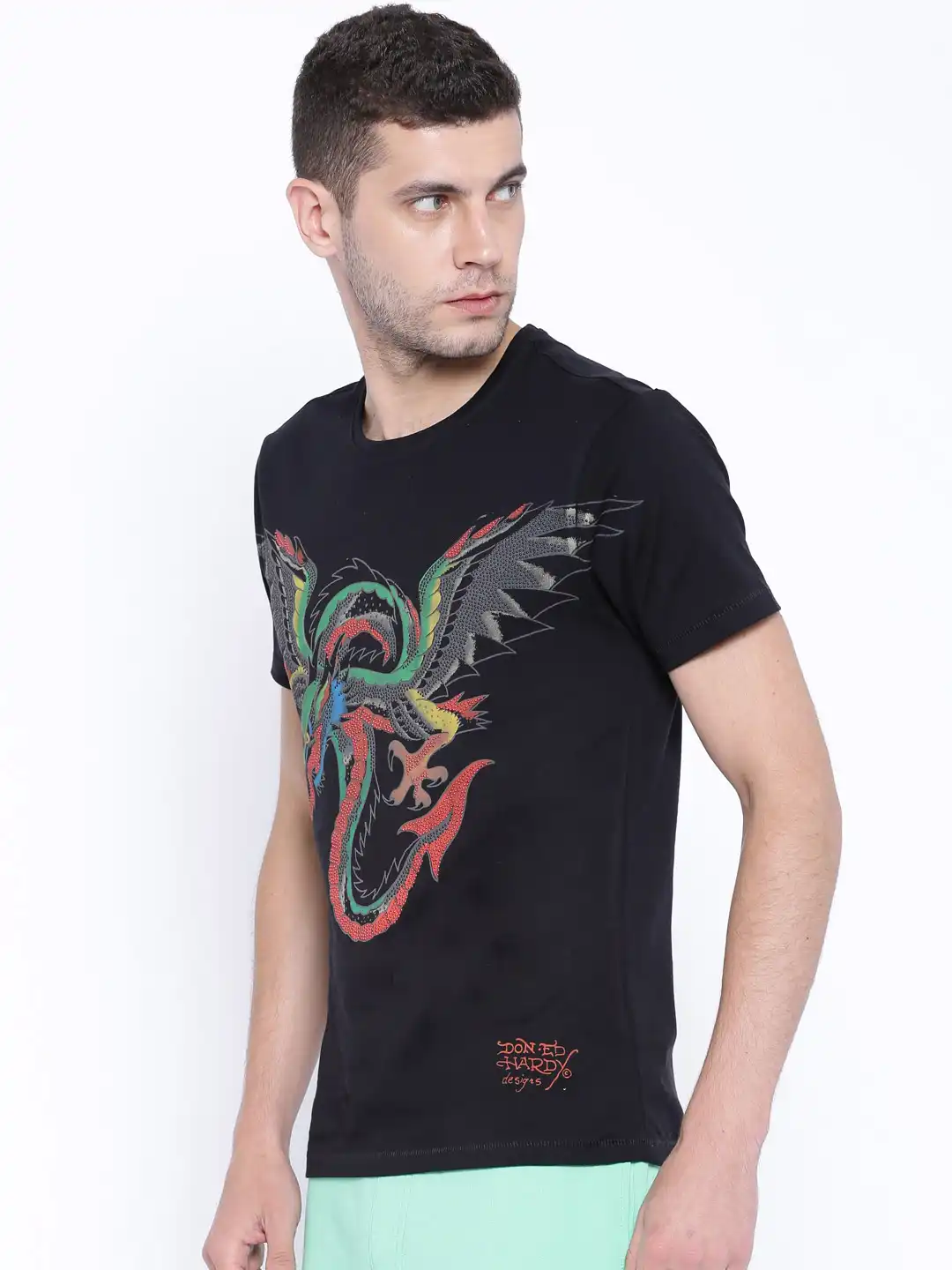 Buy Ed Hardy Black Printed Pure Cotton T-shirt - Tshirts for Men