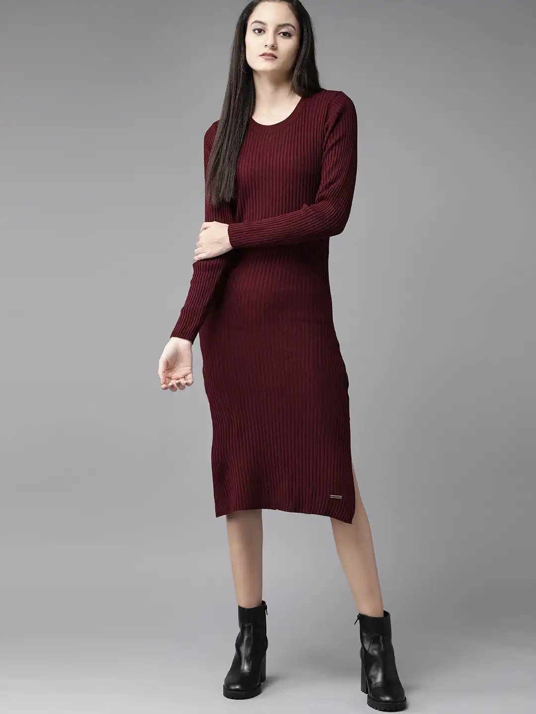 burgundy sweater dress outfit Over The Calf Mens Dress Socks Grey Burgundy – Barataria Gent main image 0