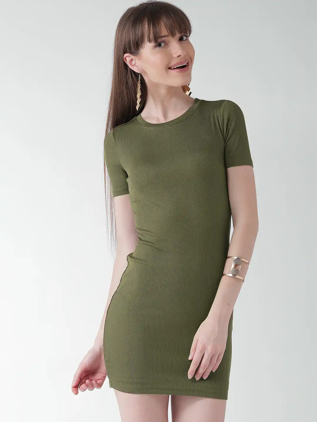 green bodycon dress forever 21 Forever 21 S Green Ruched Slit Midi Bodycon Dress Crew Neck Sleeveless