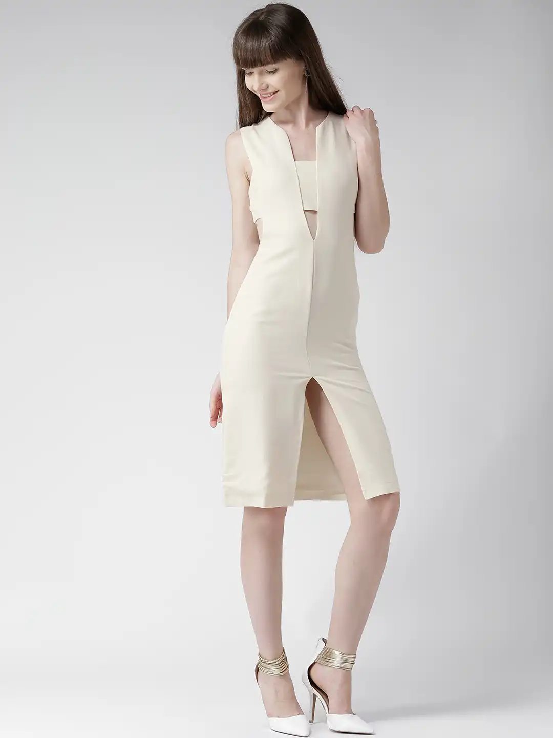 forever 21 cream dress Ponte Knit Midi Tank Dress in Winter-wheat