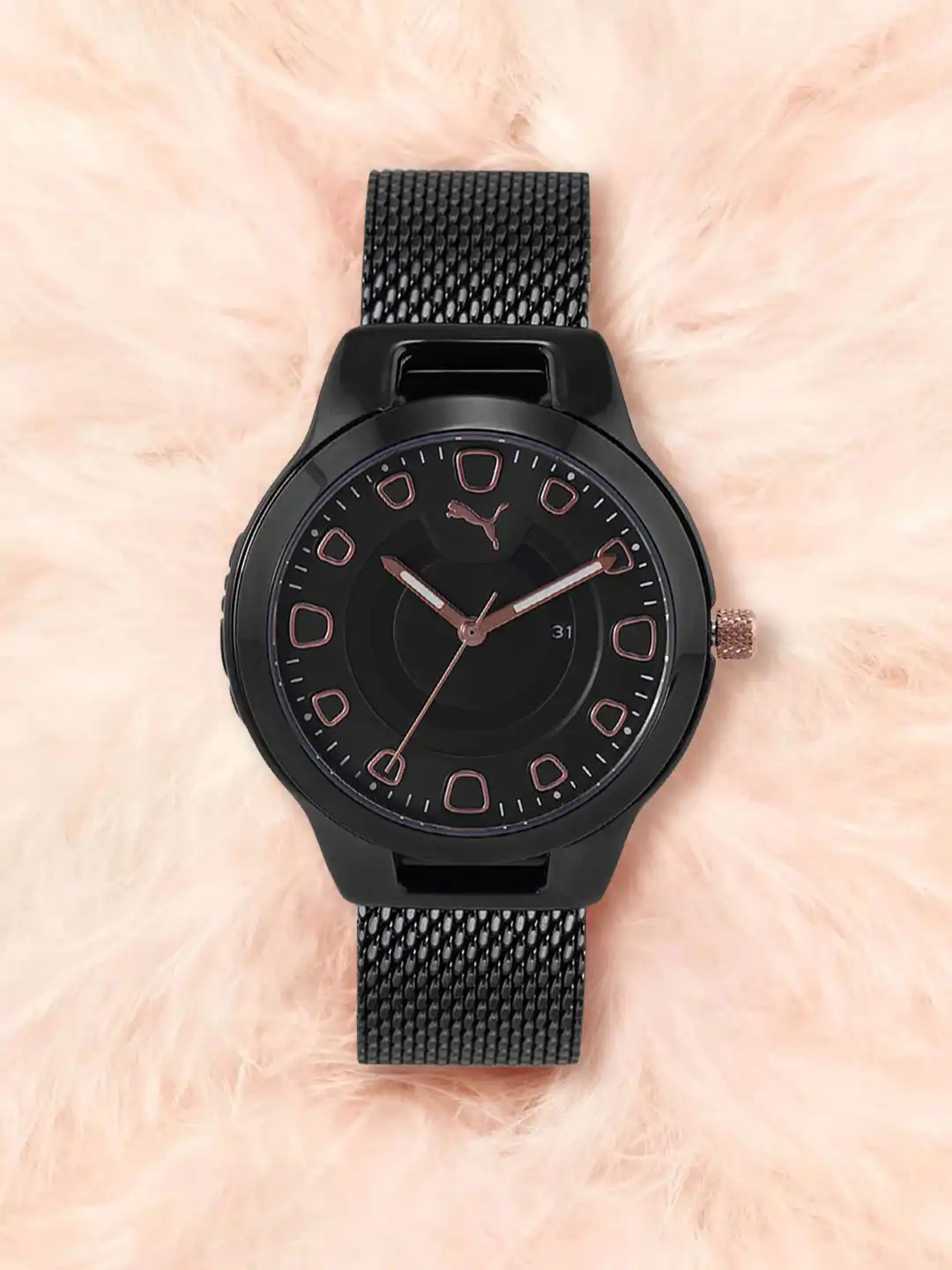 PUMA Women\'s Reset Three-Hand Date, Black-Tone Alloy Watch, P1010 Black Rose NEW Women main image 3