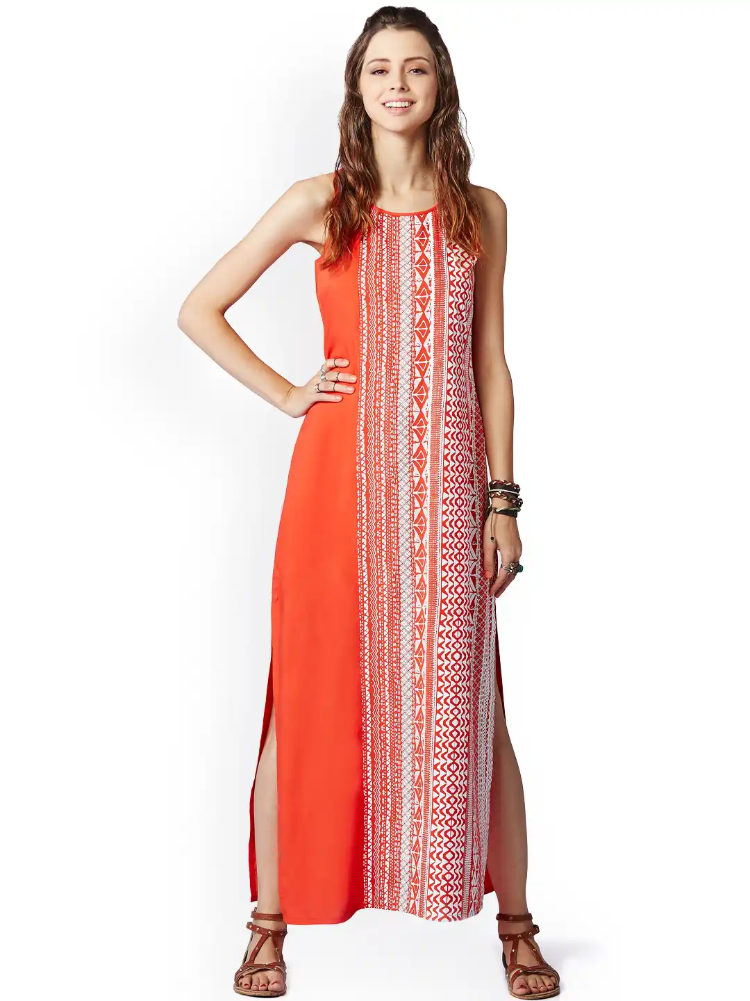 orange aztec print dress Orange Aztec Textured Print Dress