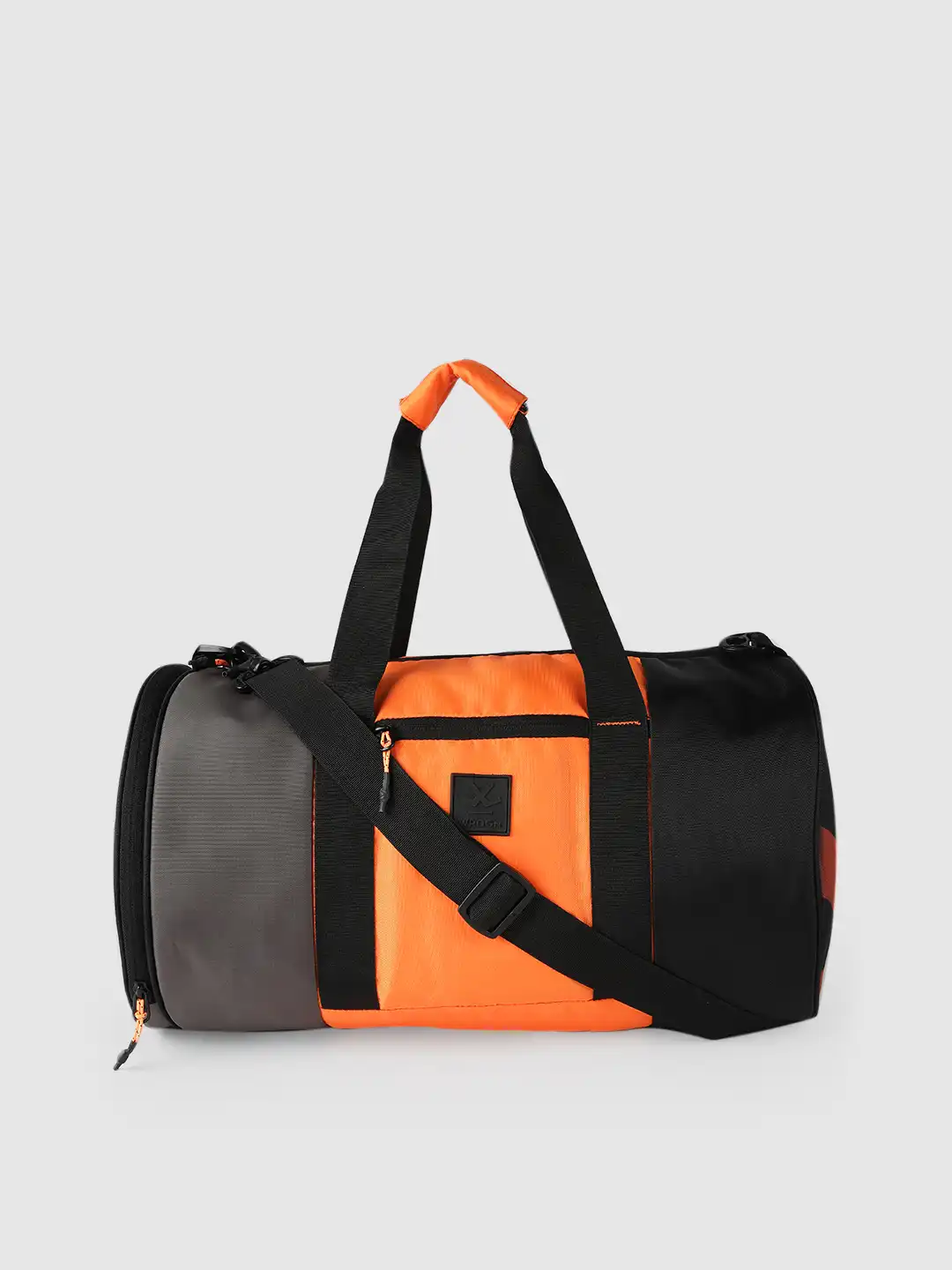 Buy WROGN Unisex Orange & Black Colourblocked Capsule Duffel Bag