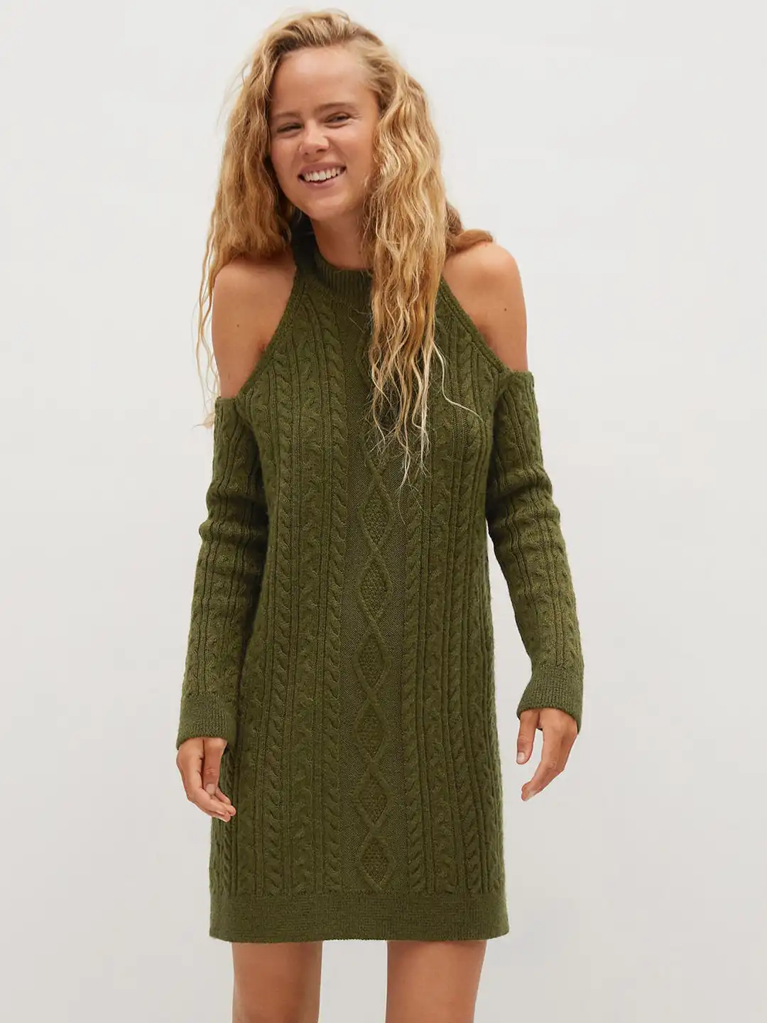 olive green jumper dress 60s Jumper Dress in Olive Green and Cream Herringbone Tweed main image 1
