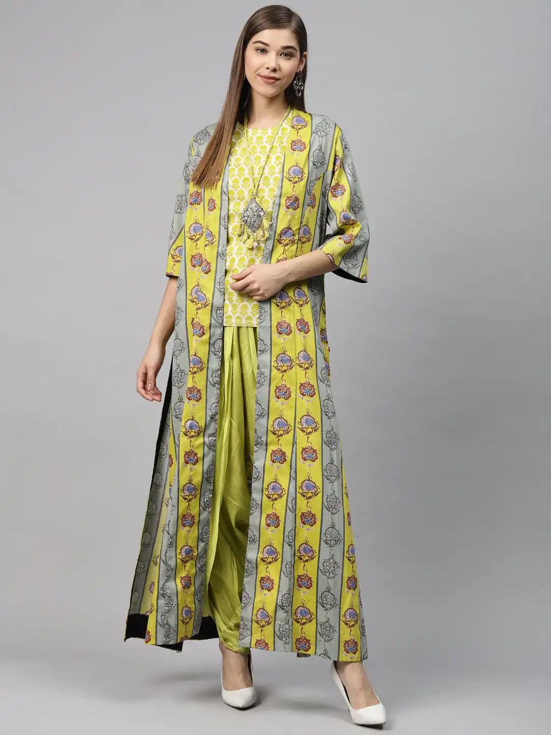 biba green dress with jacket Buy Women Lime & White Printed Kurta Dhoti Pants & Ethnic - Kurta Sets for Women 12950786 tudor dress