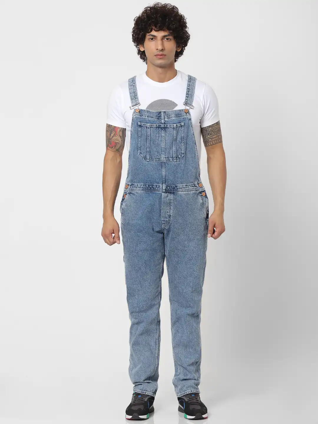 Buy Jack & Jones Men Blue Mike Comfort Fit Washed Denim Dungaree