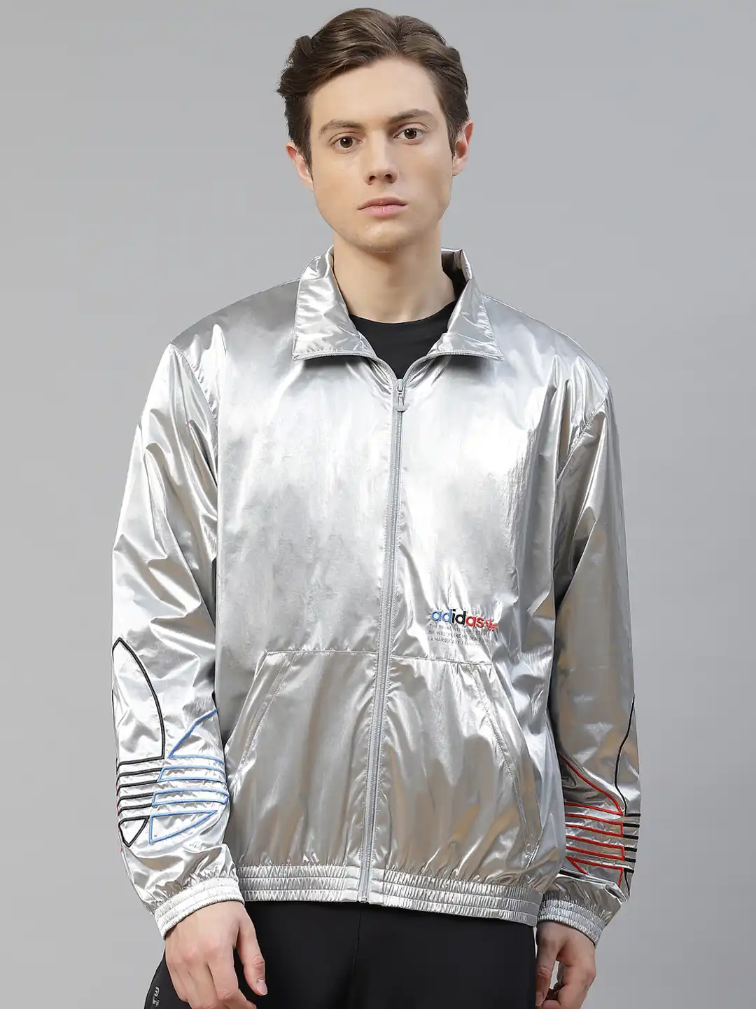 Buy ADIDAS Originals Men Silver Solid Tricolor Track Jacket