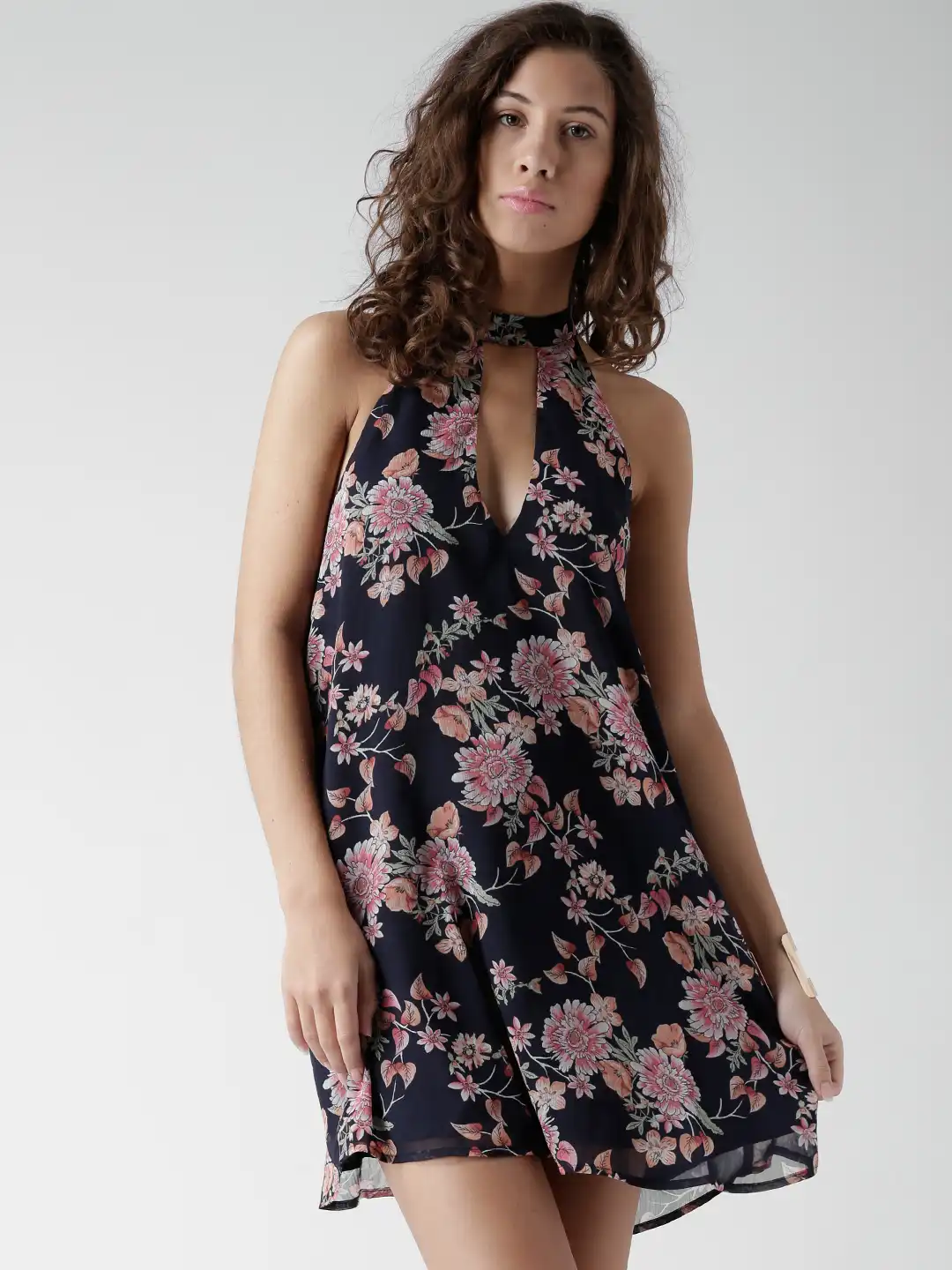Buy FOREVER 21 Navy Polyester Floral Print A-Line Dress - Dresses for Women  1368271 | Myntra