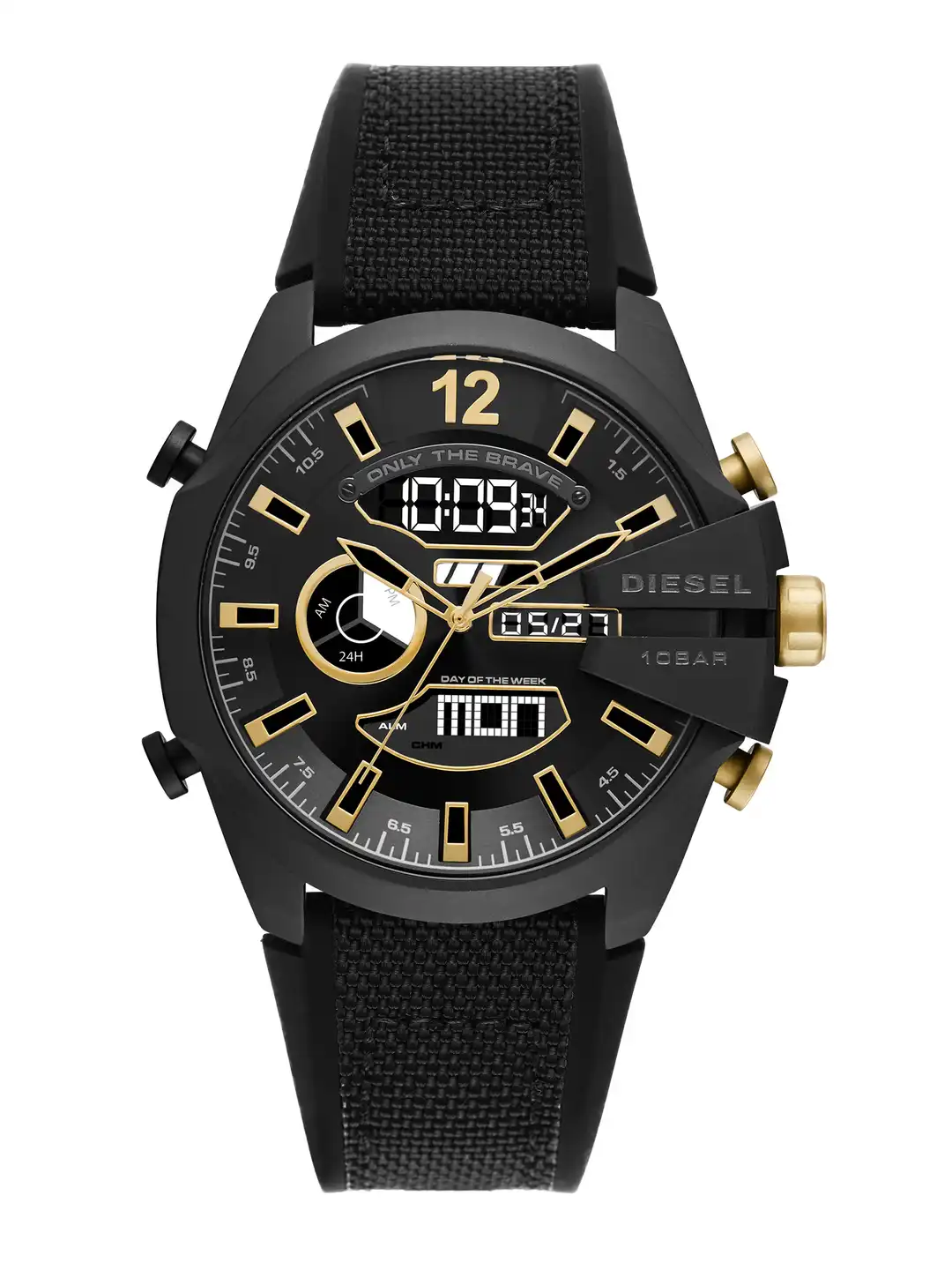 Buy DIESEL Men Black & Gold-Toned Mega Chief Analogue and Digital