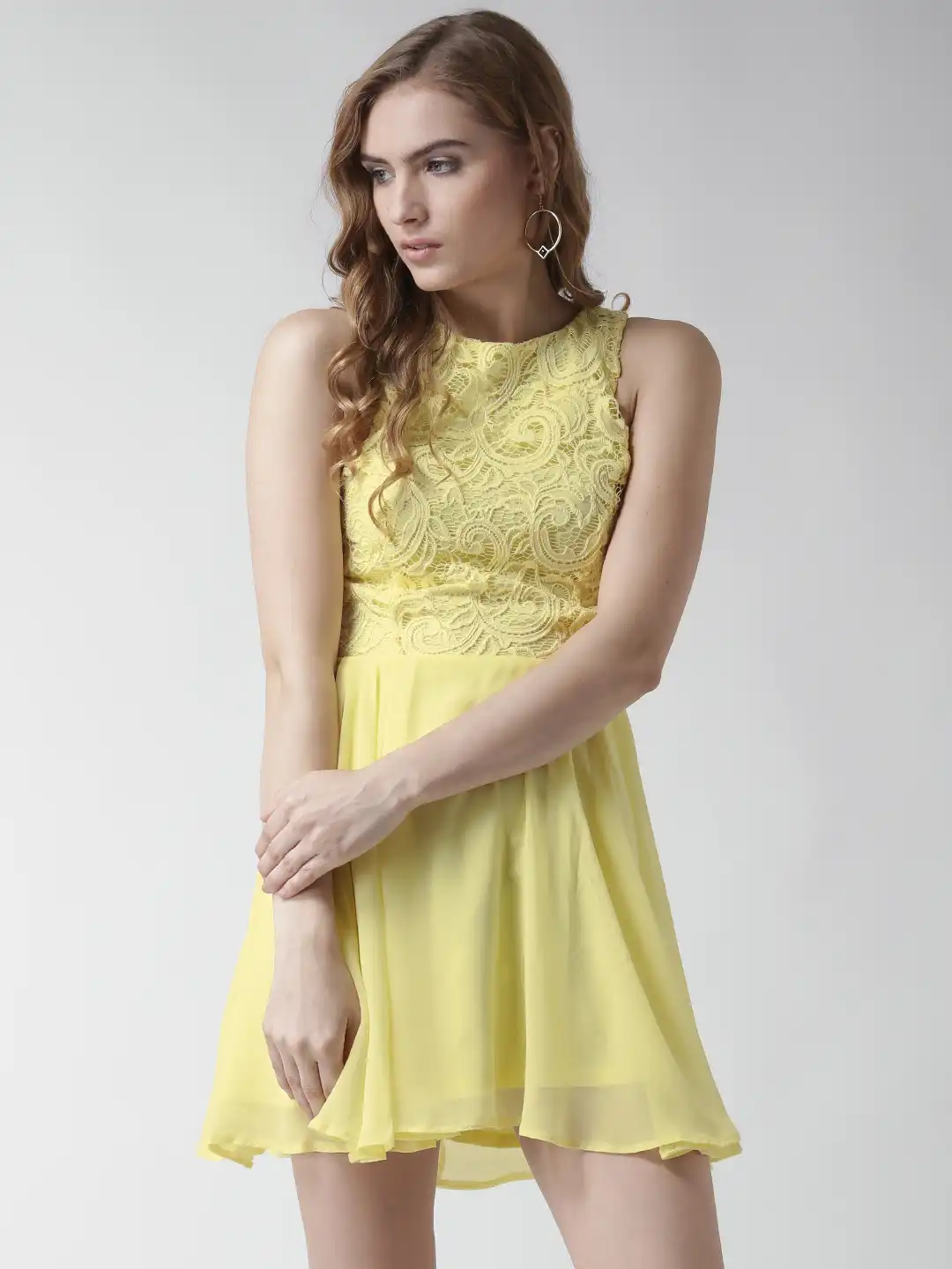 yellow lace fit and flare dress Floral Fit and flare Prom Dress Nox Anabel T1863 – Sparkly Gowns main image 1