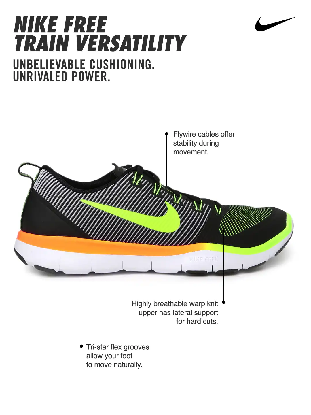 ナイキ Buy Nike Men Black & Fluorescent Green Free Train Versatility
