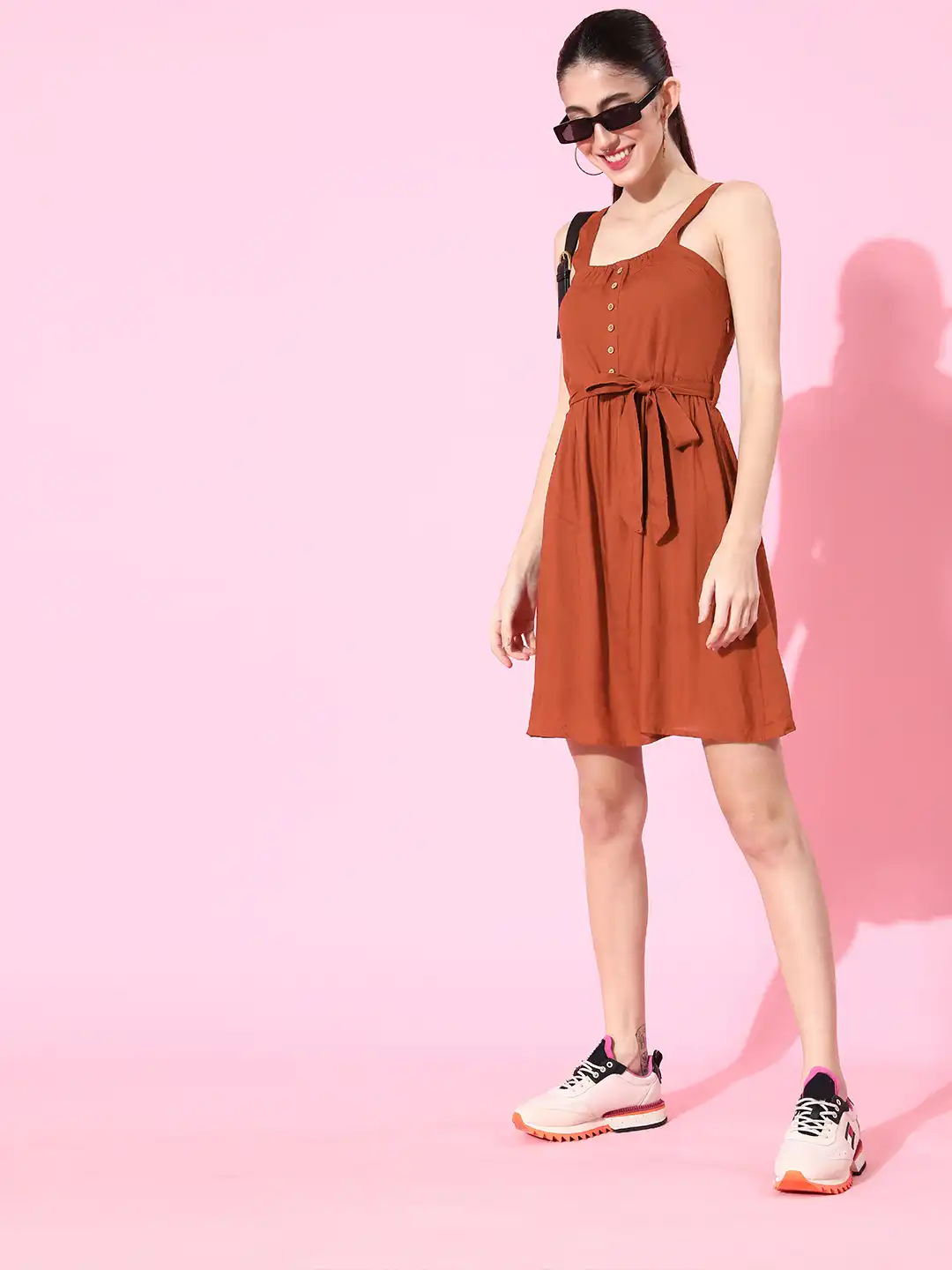Buy DressBerry Rust Brown A-Line Dress & Belt - Dresses for Women 14216640  | Myntra