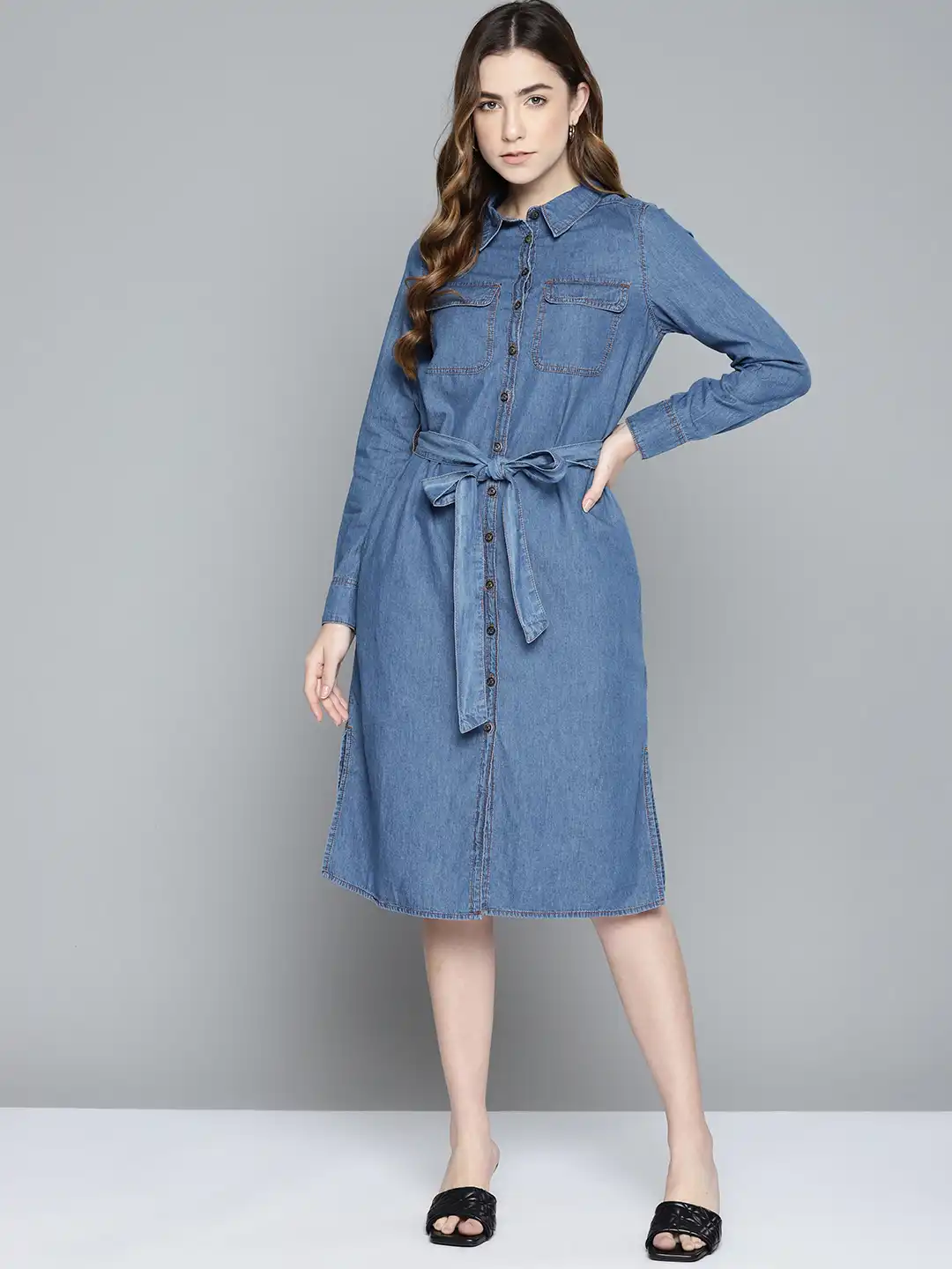 chemistry denim dress Buy Chemistry Puff Sleeve Denim Sheath Midi Dress - Dresses for Women 40494719