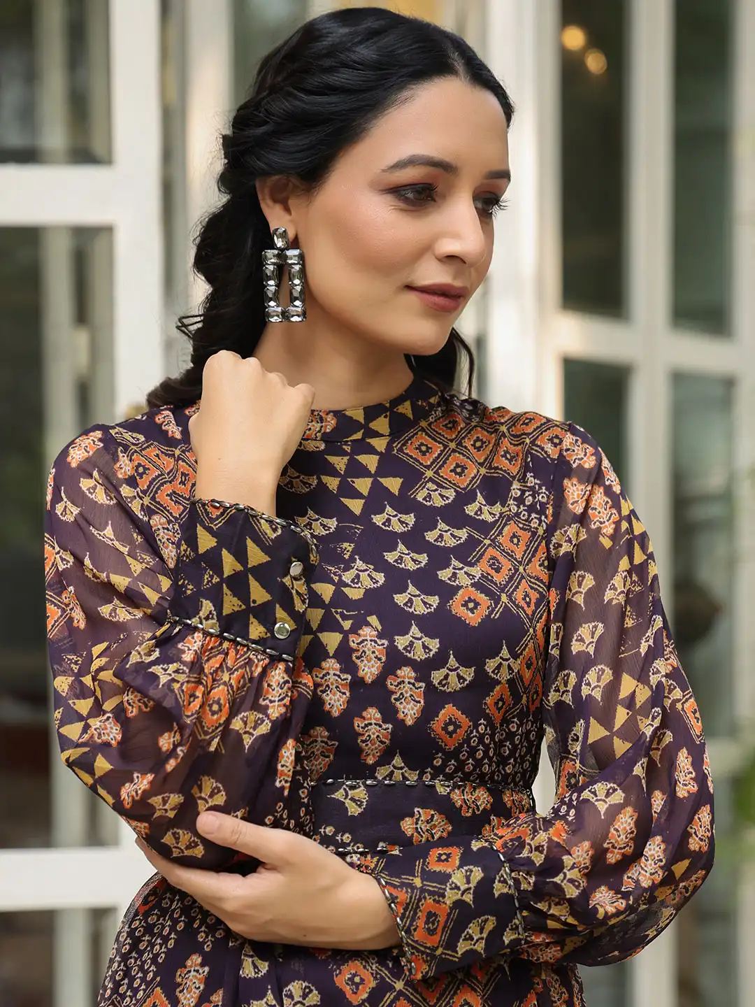 Buy Juniper Black Ethnic Motifs Printed Chiffon Maxi Dress