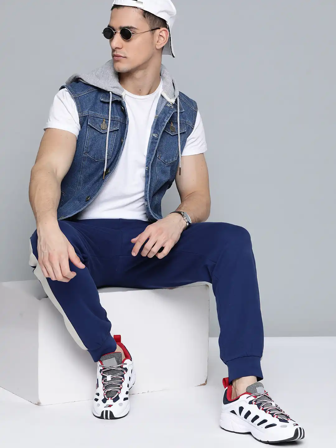 Buy Kook N Keech Men Blue Sleeveless Hooded Denim Jacket - Jackets