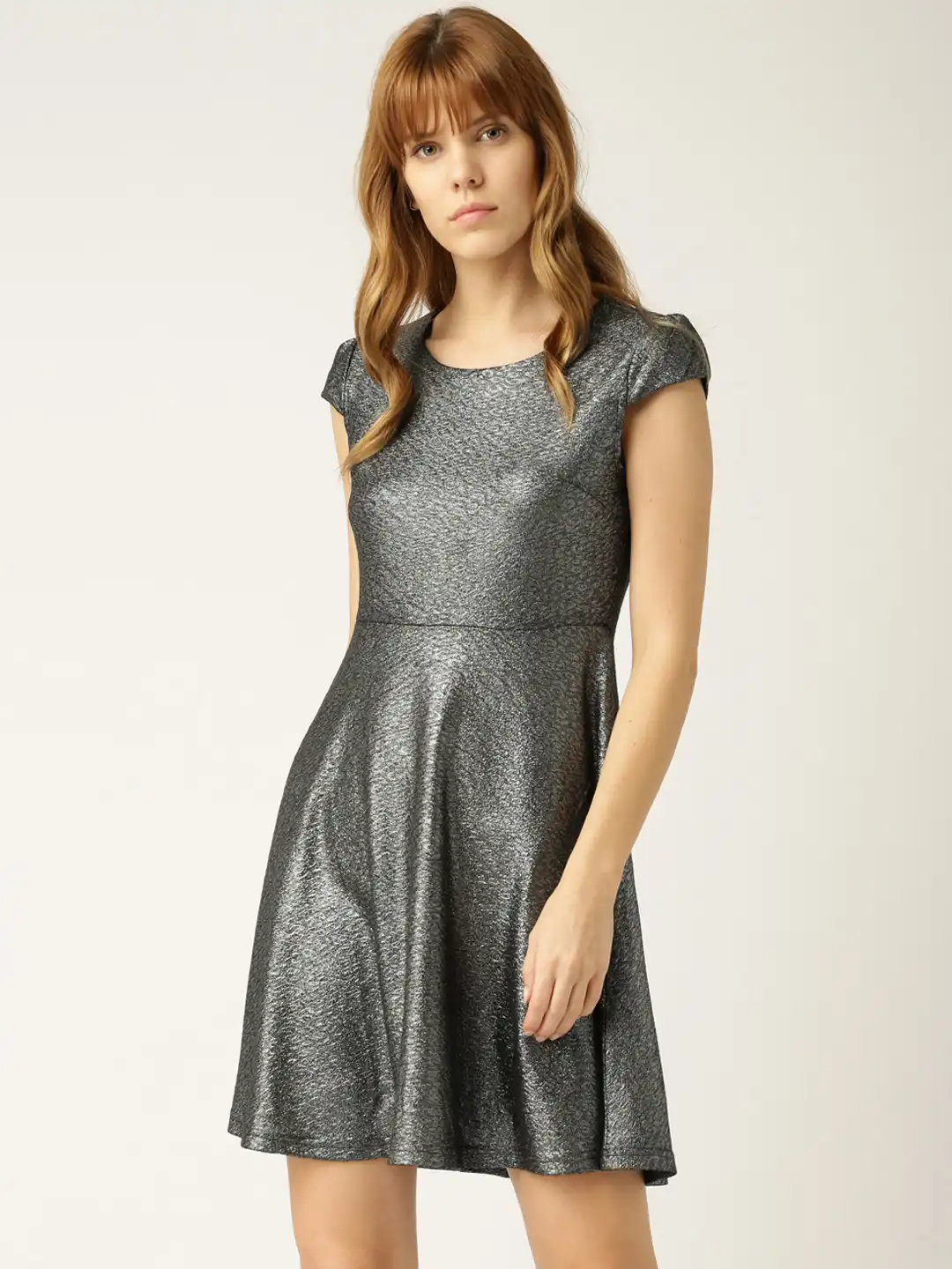 Buy DressBerry Women Silver-Toned Solid Skater Dress - Dresses for Women  1507205 | Myntra