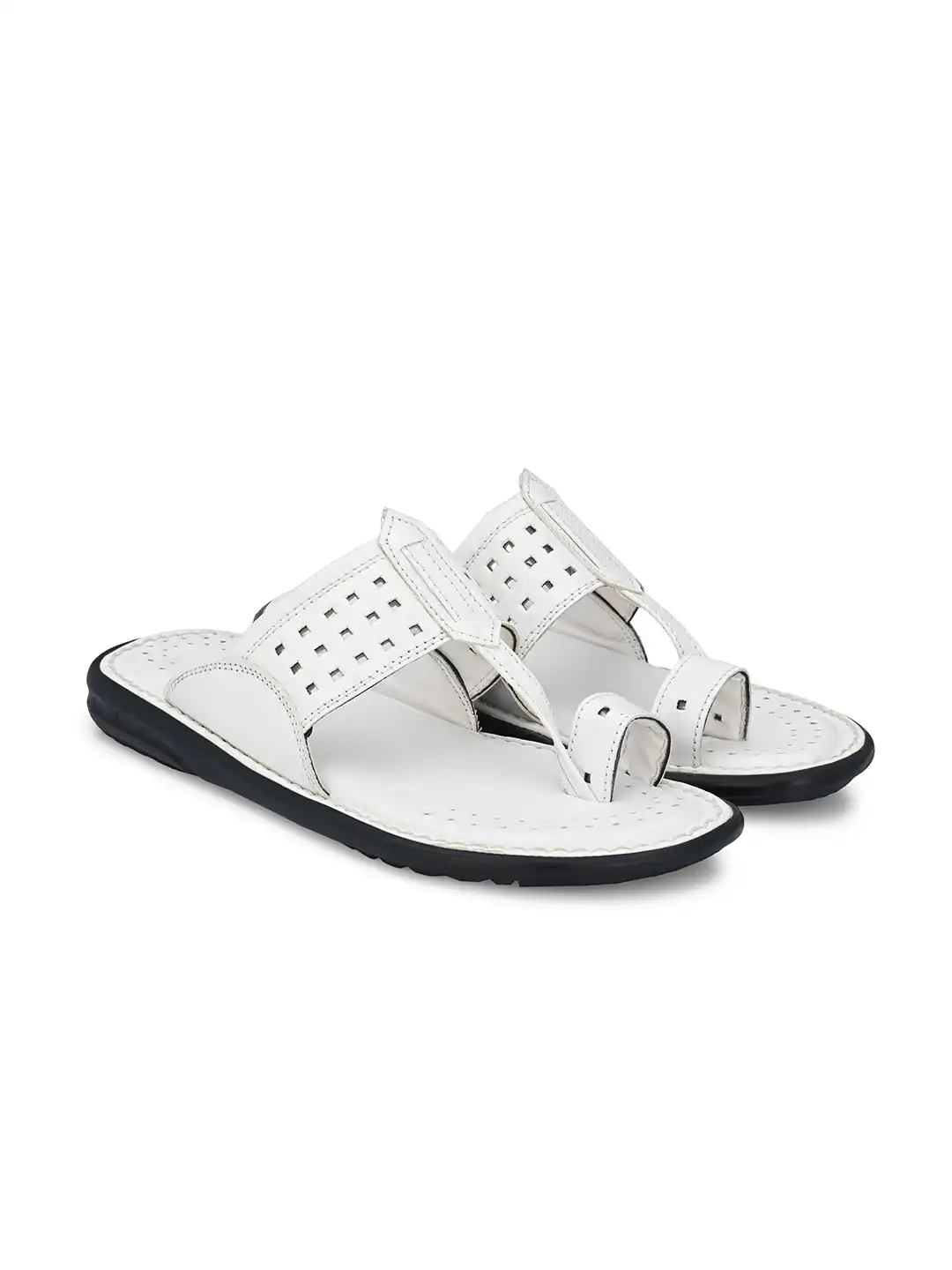 Buy Azzaro Black Men White Laser Cut Detailed Ethnic Kolhapuri