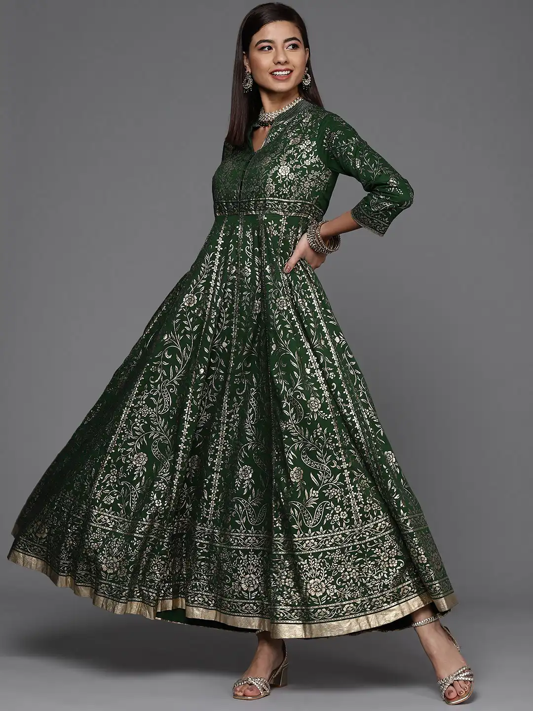 biba green dress Biba Tiered Midi Dress