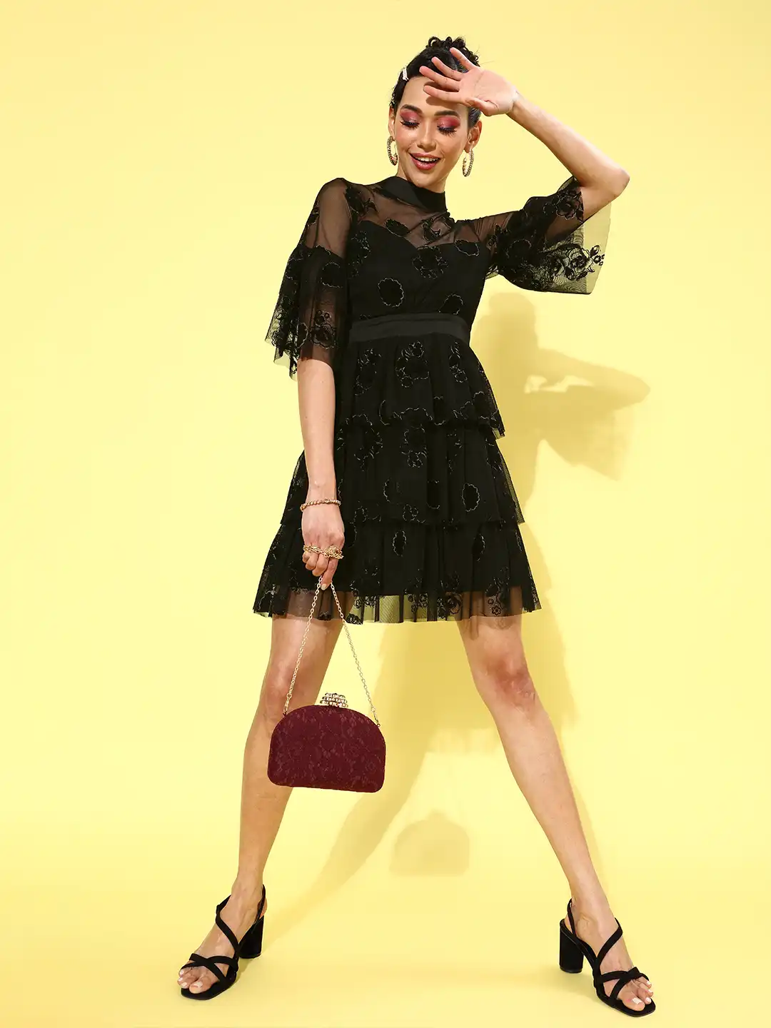 Buy KASSUALLY Women Stylish Black Floral Tulle Dress - Dresses for