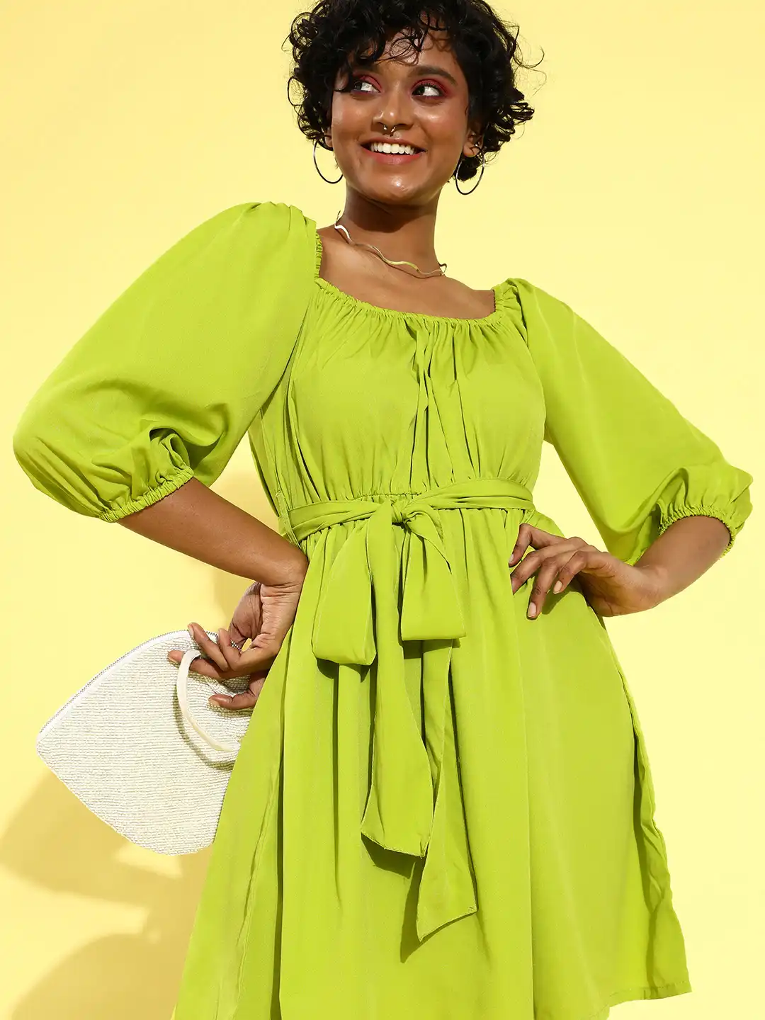Buy plusS Women Gorgeous Lime Green Solid Sweetheart Neck Dress - Dresses  for Women 15227962 | Myntra