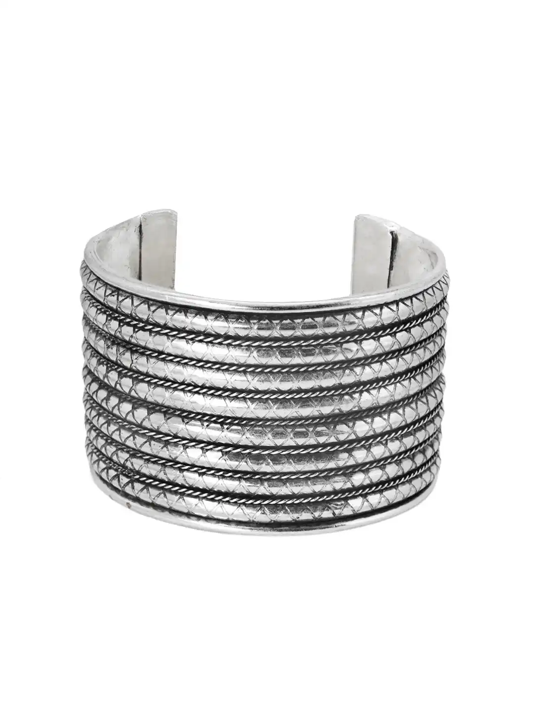Buy TEEJH Women Silver-Toned Oxidised Cuff Bracelet - Bracelet for