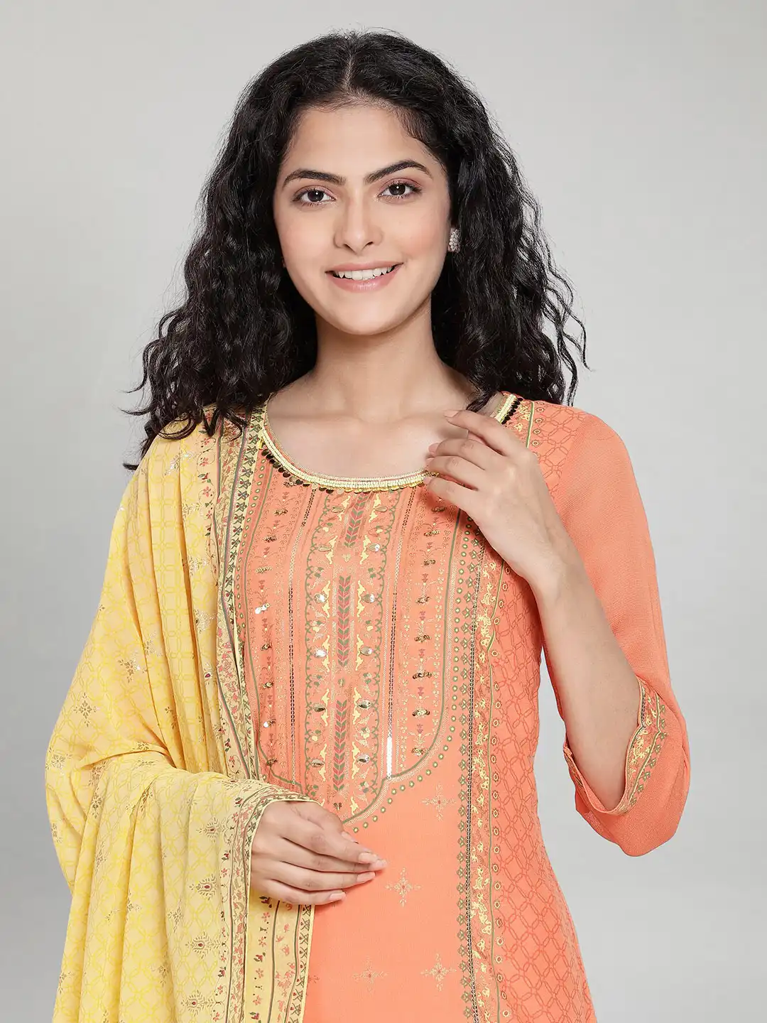 Buy AURELIA Women Orange Ethnic Motifs Printed Kurta with Palazzos