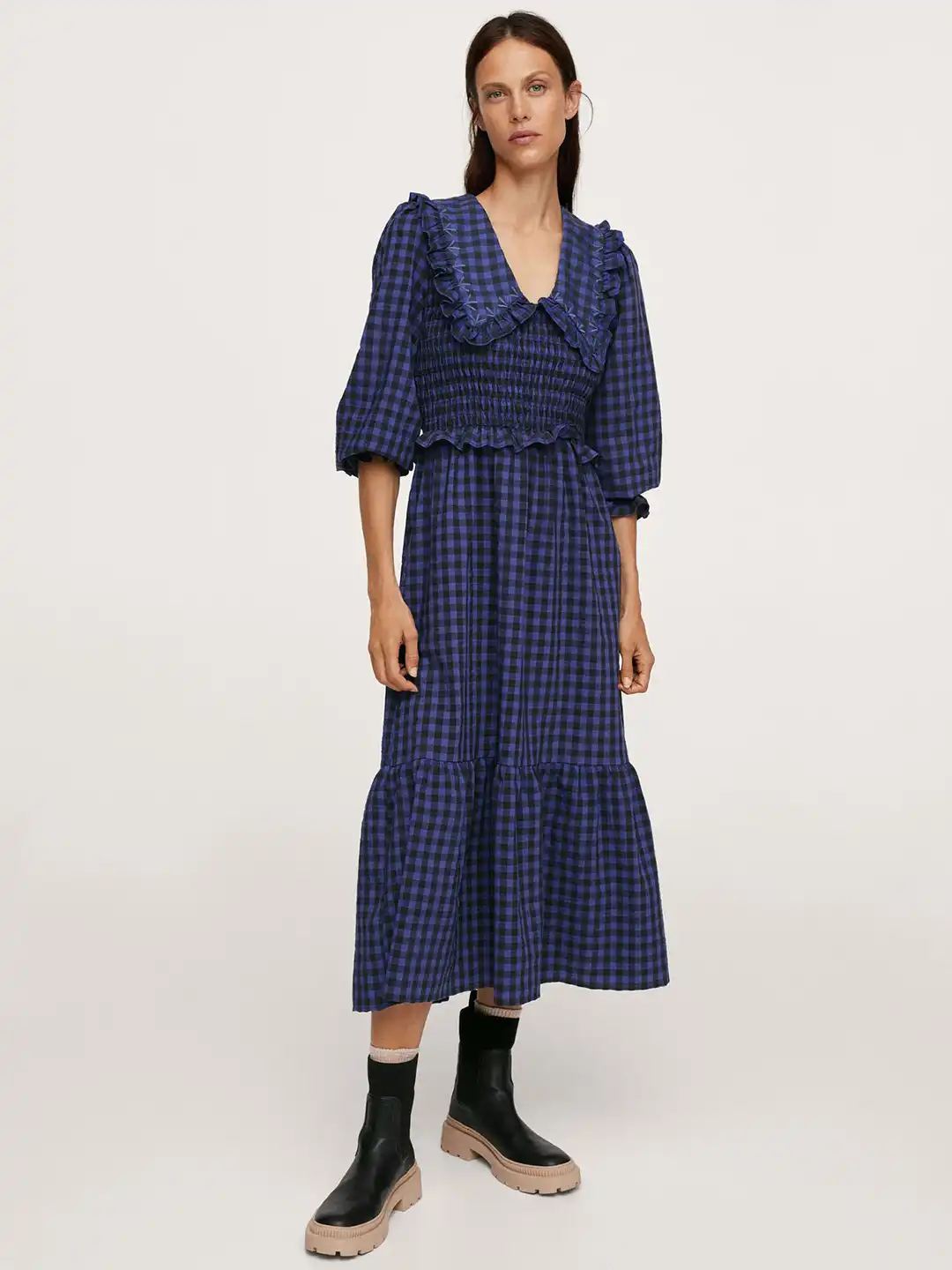 mango blue midi dress Mango Women's Striped Linen-Blend Shirt-Style Dress