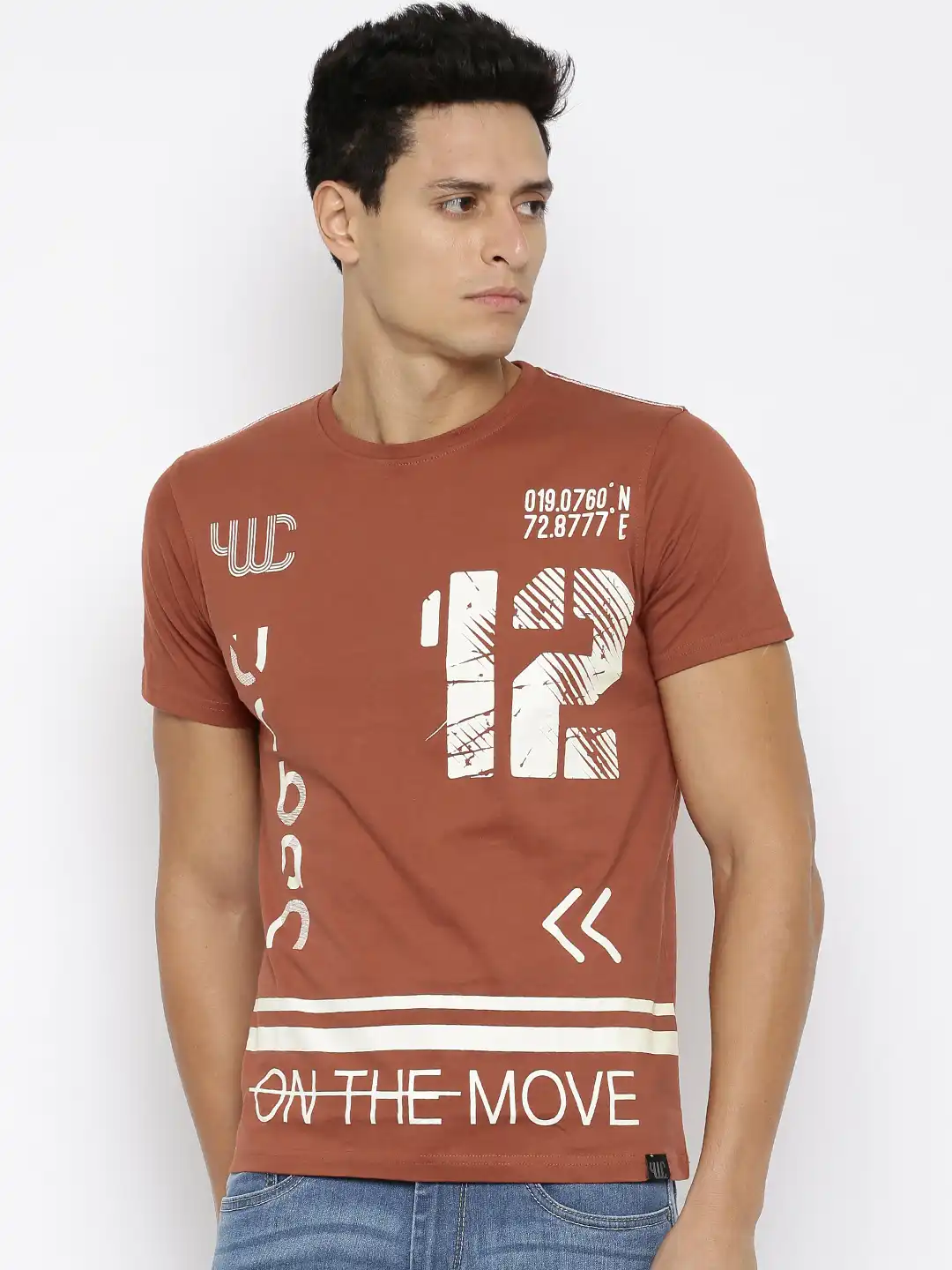Buy YWC Men Rust Orange Printed T-shirt - Tshirts for Men 1529073
