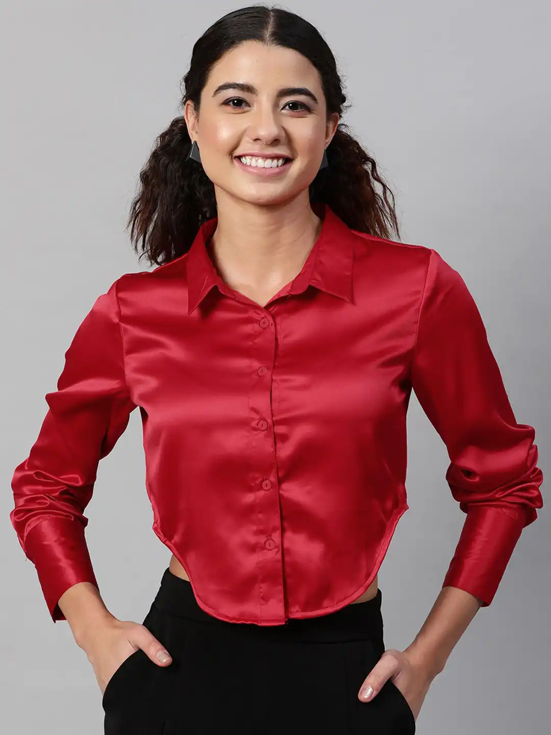 Buy STREET 9 Red Shirt Style Crop Top - Tops for Women 15302840