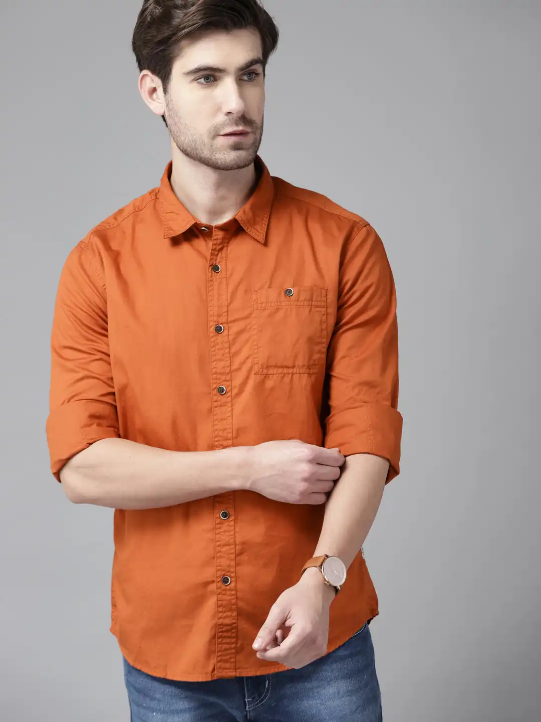 Buy BEAT LONDON by PEPE JEANS Men Rust Orange Pure Cotton Solid Slim Fit  Casual Shirt - Shirts for Men 15347890 | Myntra
