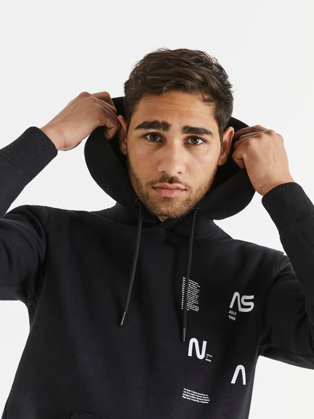 Buy Celio Men Black NASA Printed Hooded Sweatshirt - Sweatshirts