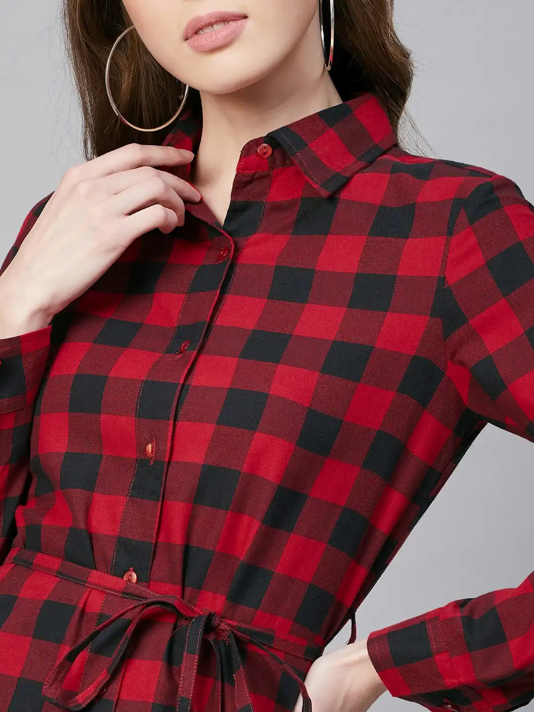 red and black shirt dress Urban Classics CHECK FLANNEL - Shirt dress - black red/black