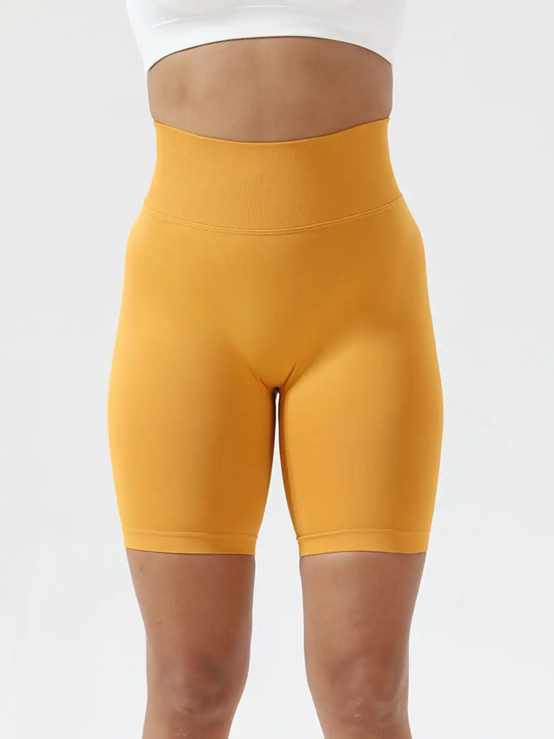 Buy URBANIC Women Mustard Yellow Slim Fit High-Rise Gym Shorts