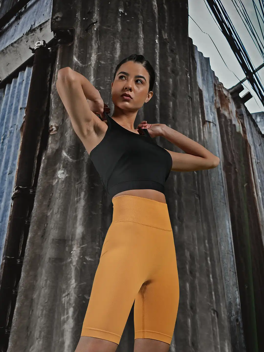 Buy URBANIC Women Mustard Yellow Slim Fit High-Rise Gym Shorts