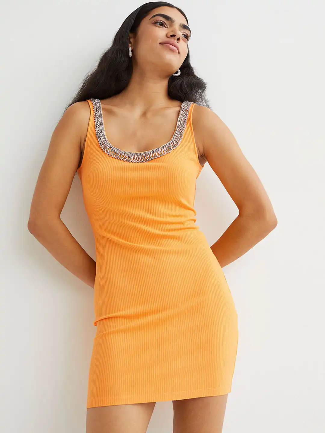 Buy H&M Women Orange Rhinestone-Detail Dress - Dresses for Women 15865610 |  Myntra