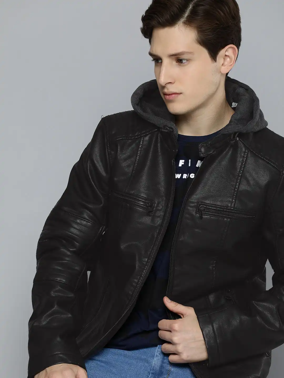 Buy Levis Men Black Solid Hooded Leather Jacket - Jackets for Men