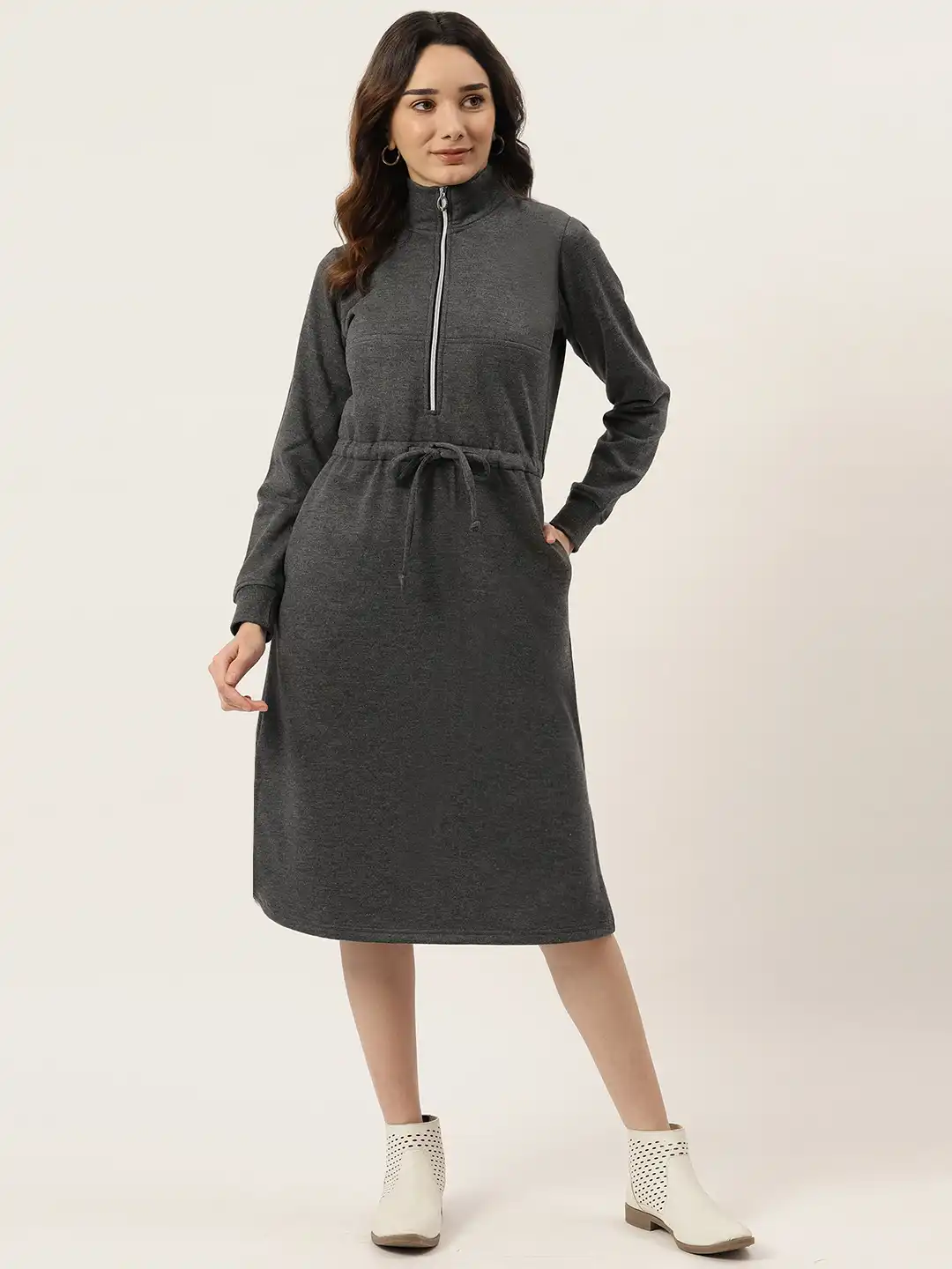 knee length dresses for ladies SXY Warm Fleece Mock Neck Dress For Women FD main image 0