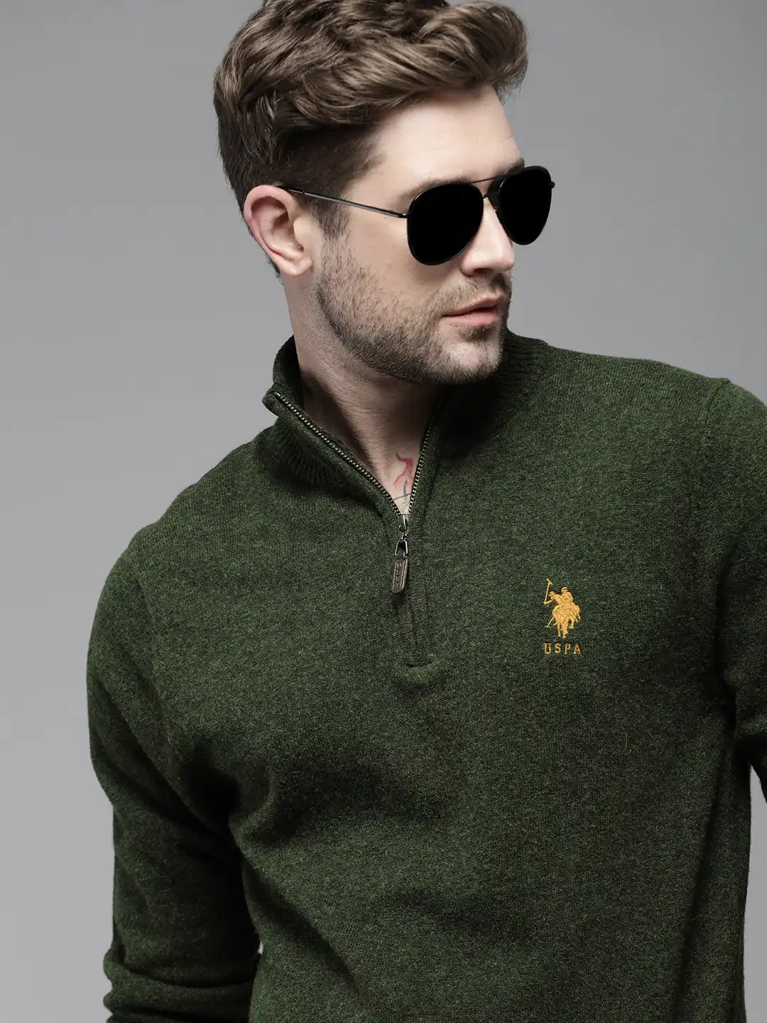 Buy U S Polo Assn Men Olive Green Pullover Sweater - Sweaters for