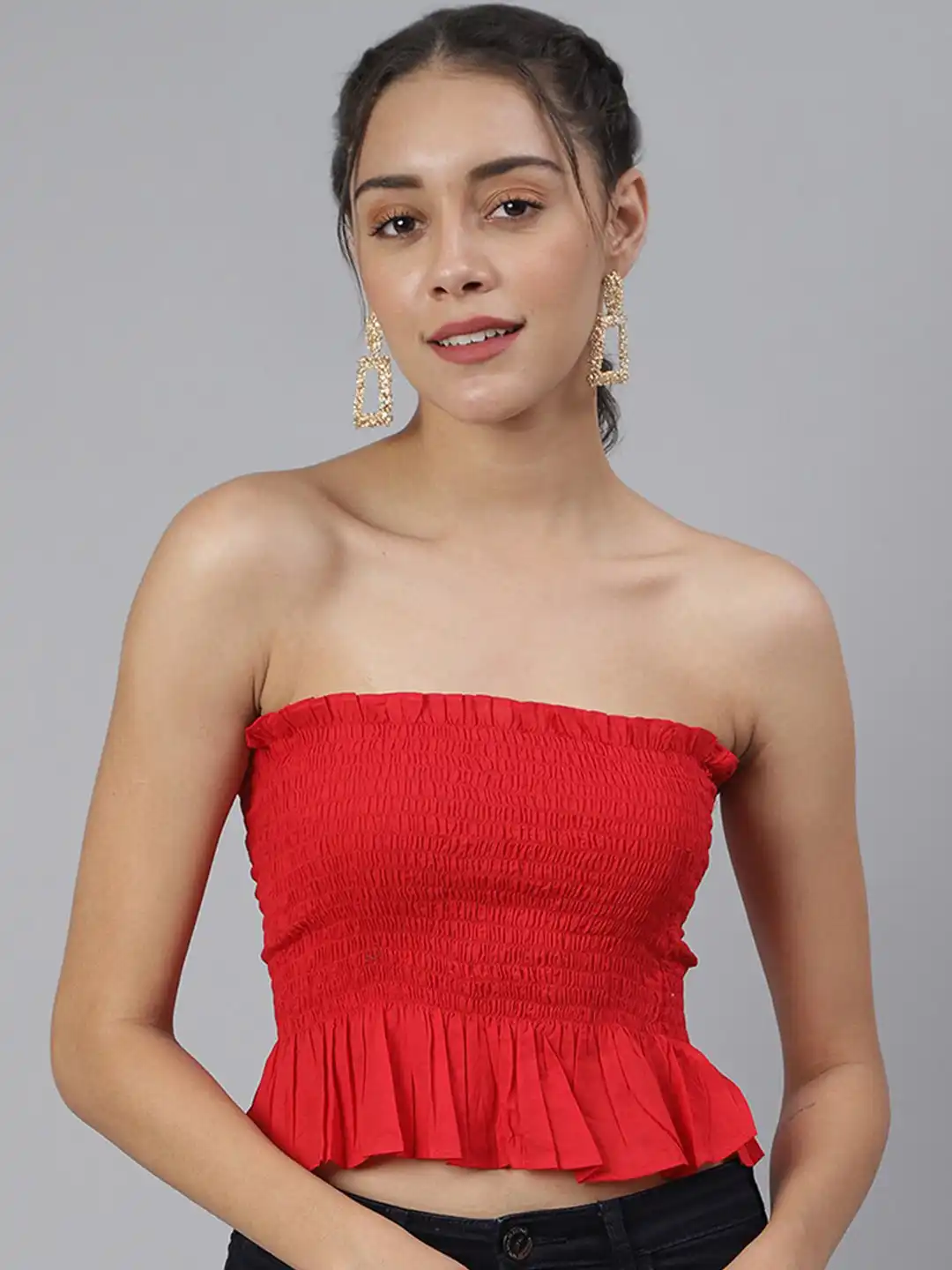Buy SCORPIUS Red Smocked Tube Crop Top - Tops for Women 15971518