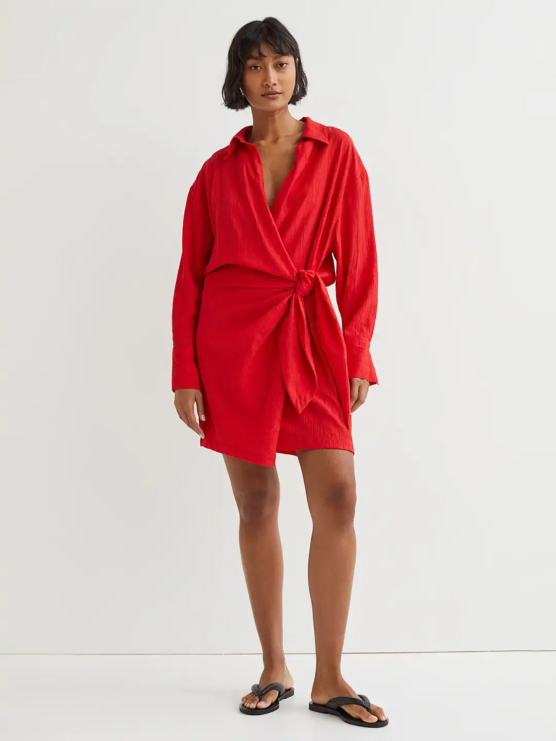 h&m red shirt dress Women's Red Wrap T-shirt dress
