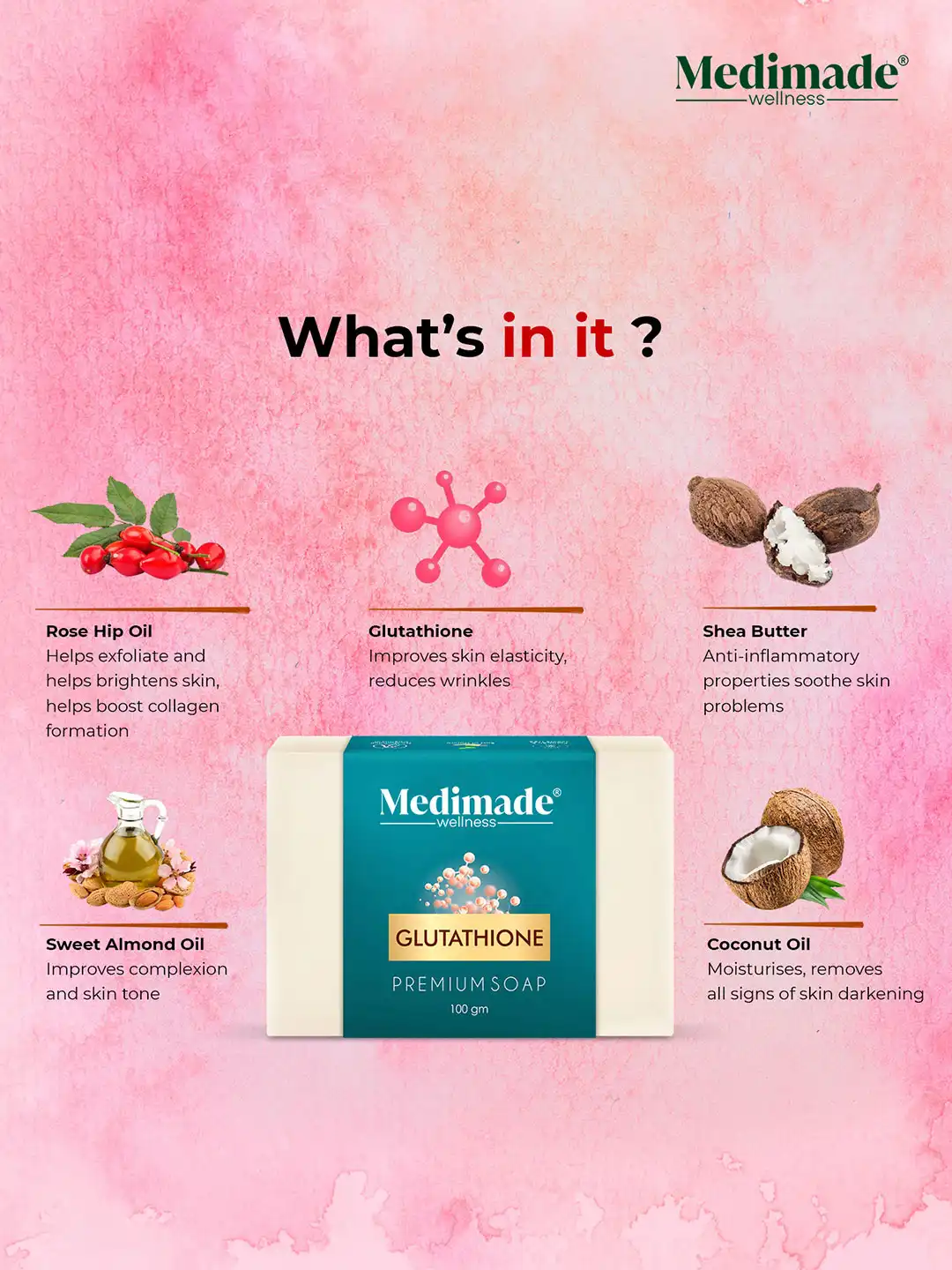 ayurvedic glutathione Buy Medimade Premium Handmade Bathing Soap for Skin Brightening - 100 g - Soap for Unisex 16088480 rosemary hair serum Quantity:1oz Copper Peptides for Alopecia