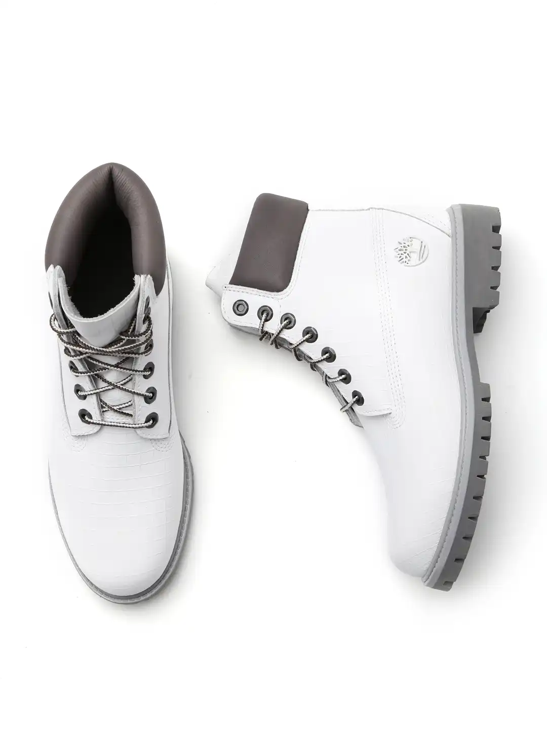 Buy Timberland Men White Textured Leather Waterproof 6 IN Flat