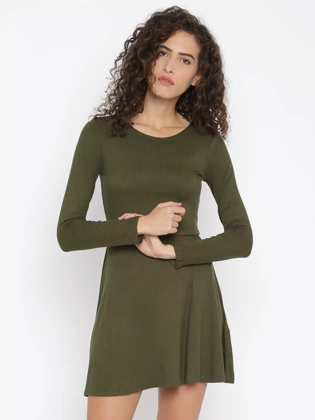 forever 21 green skater dress Buy FOREVER 21 Women Olive Green Self-Design Skater Dress - Dresses for  Women 1621251